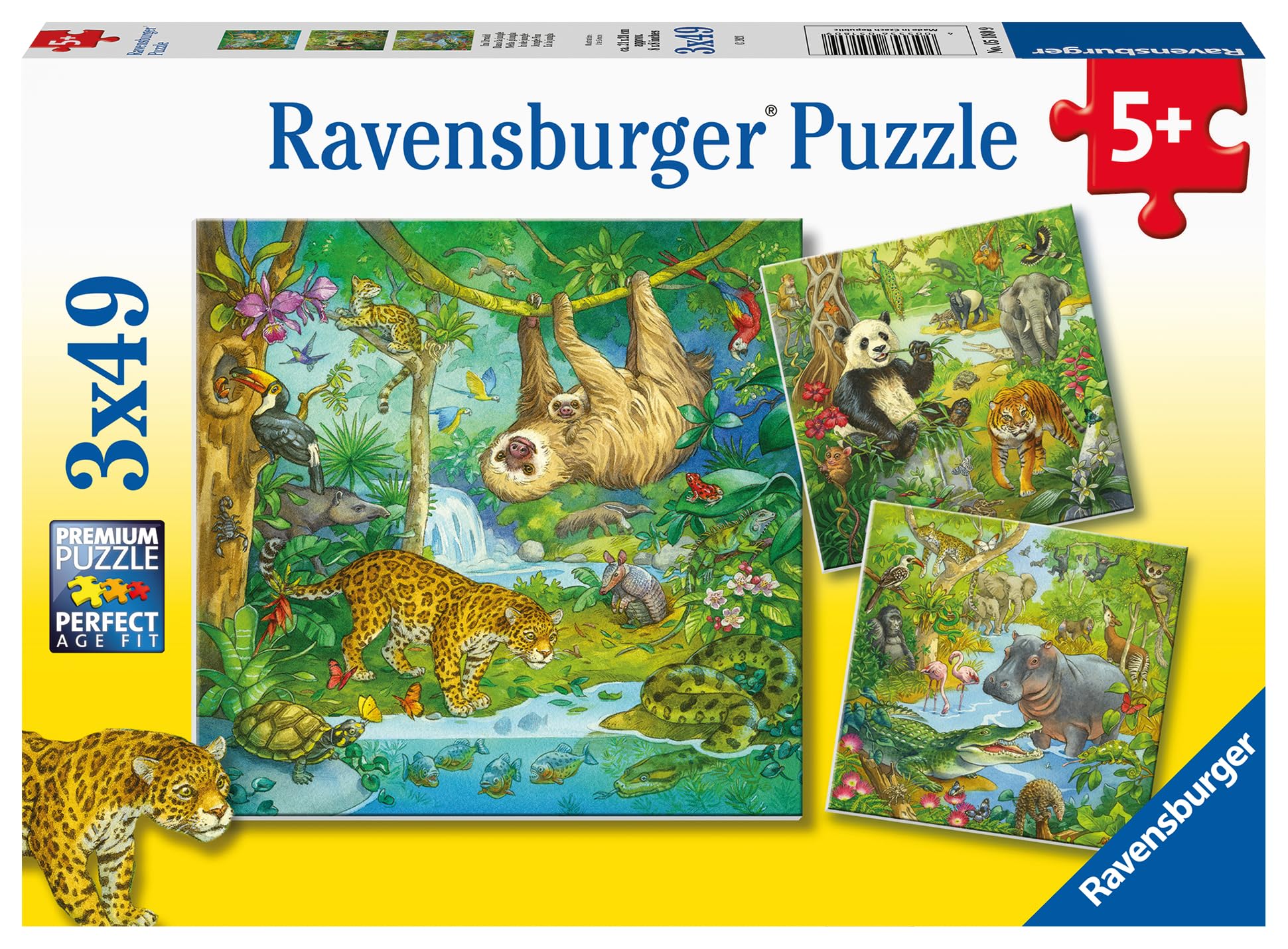 Ravensburger Jungle Fun Jigsaw Puzzle - 3x 49 Pieces | Ages 5+ | 17.8cm x 17.8cm
