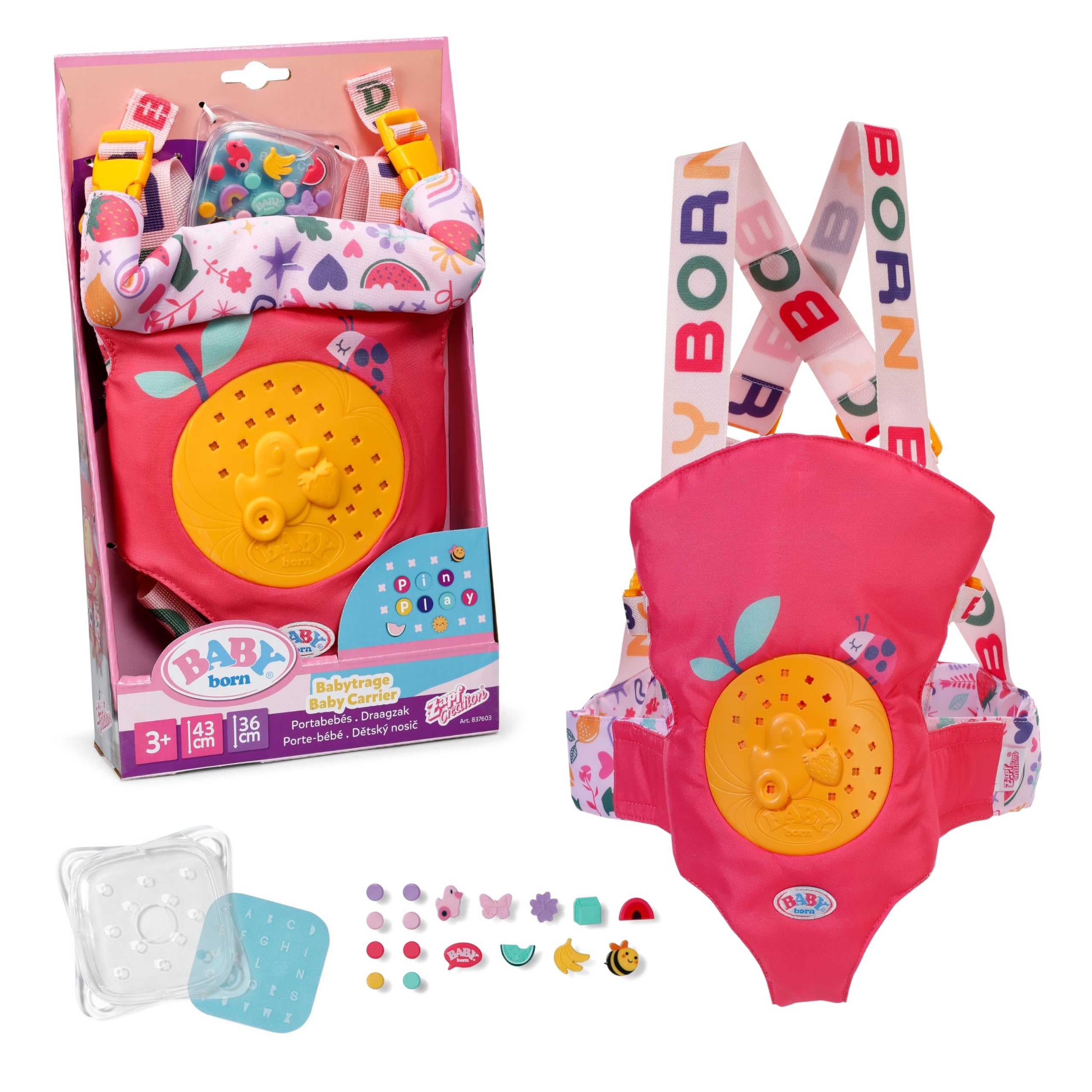 BABY born Baby Carrier Pin-Play - Adjustable Harness, Customizable Design | Pink 1