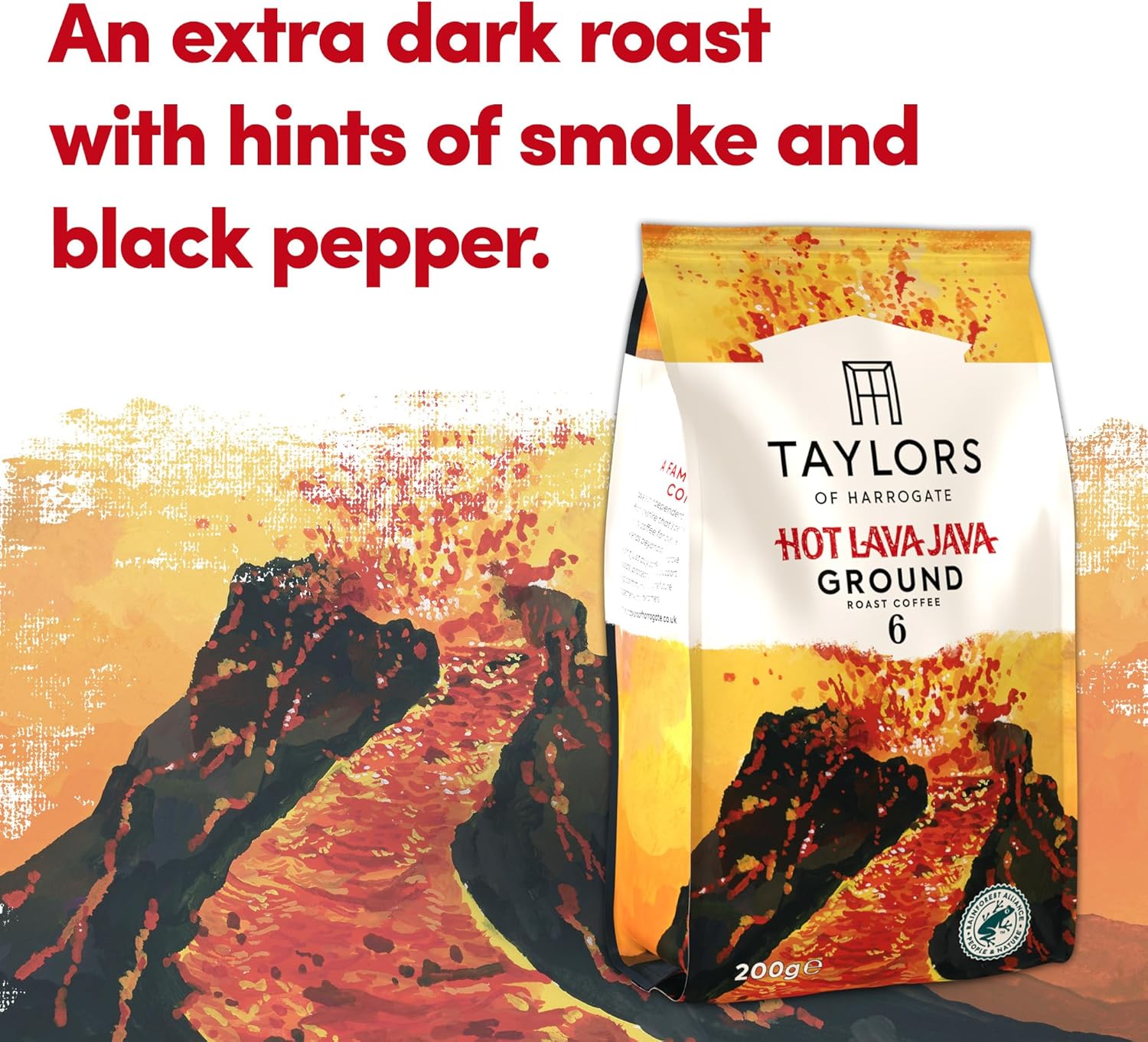 Taylors of Harrogate Hot Lava Java Ground Coffee, 200g (Pack of 6) - 1.2kg Total 6