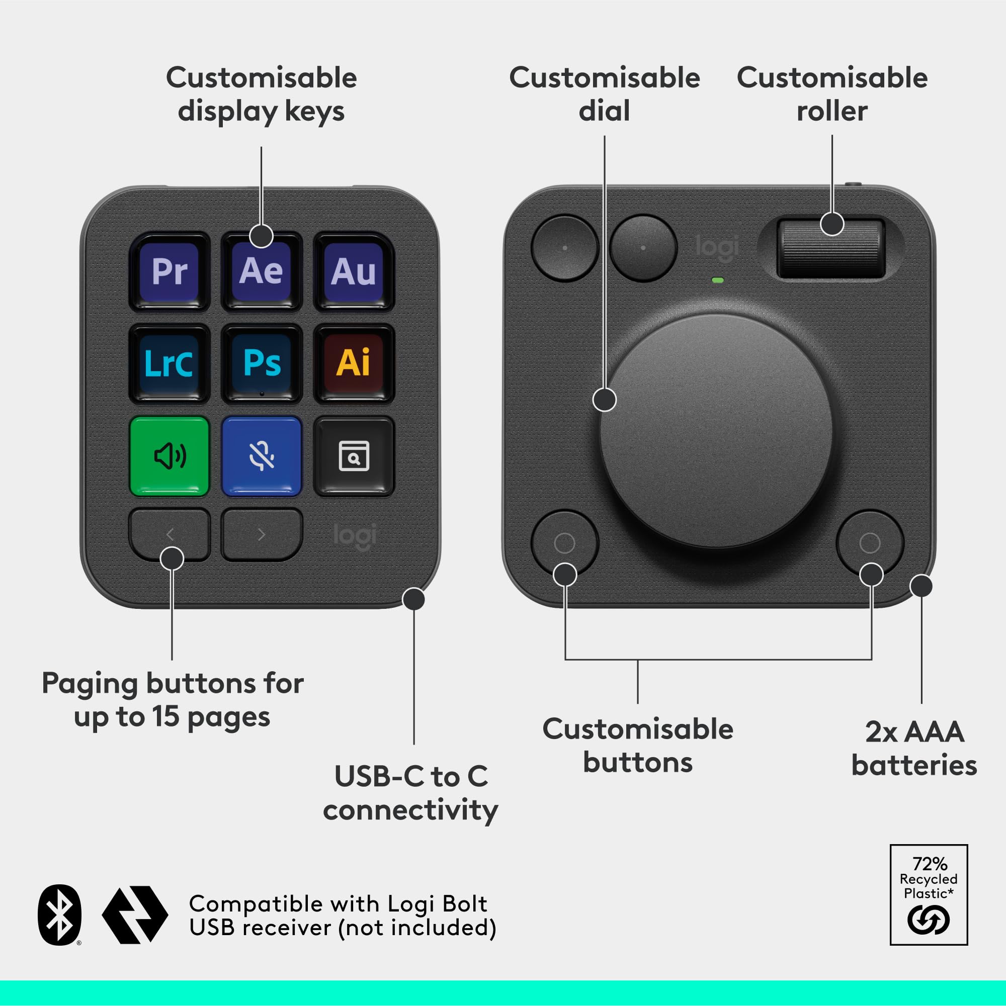 Logitech MX Creative Console - Programmable Keypad with 9 Customisable LCD Keys 8