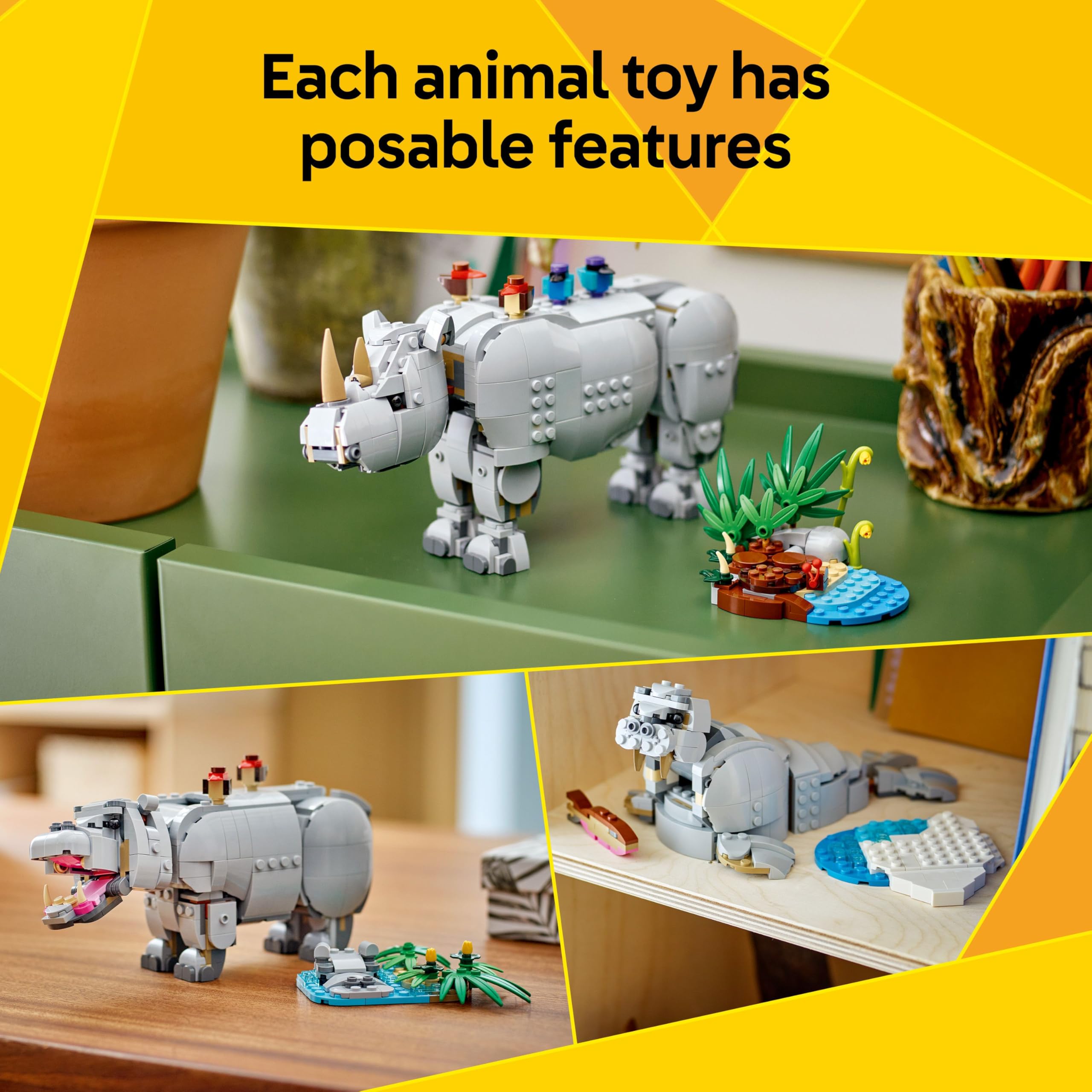 LEGO Creator 3in1 Wild Animals: Majestic Rhino with Birds Toy - Building Set for Ages 9+ 8