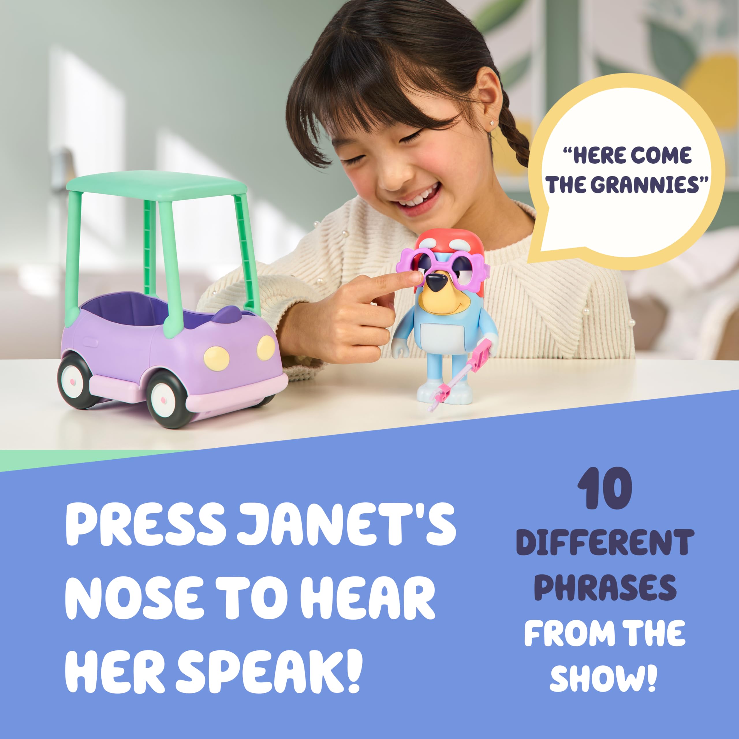 Bluey Chat Mates Grannies Car with Janet - Interactive Talking Figure & Vehicle Playset 7