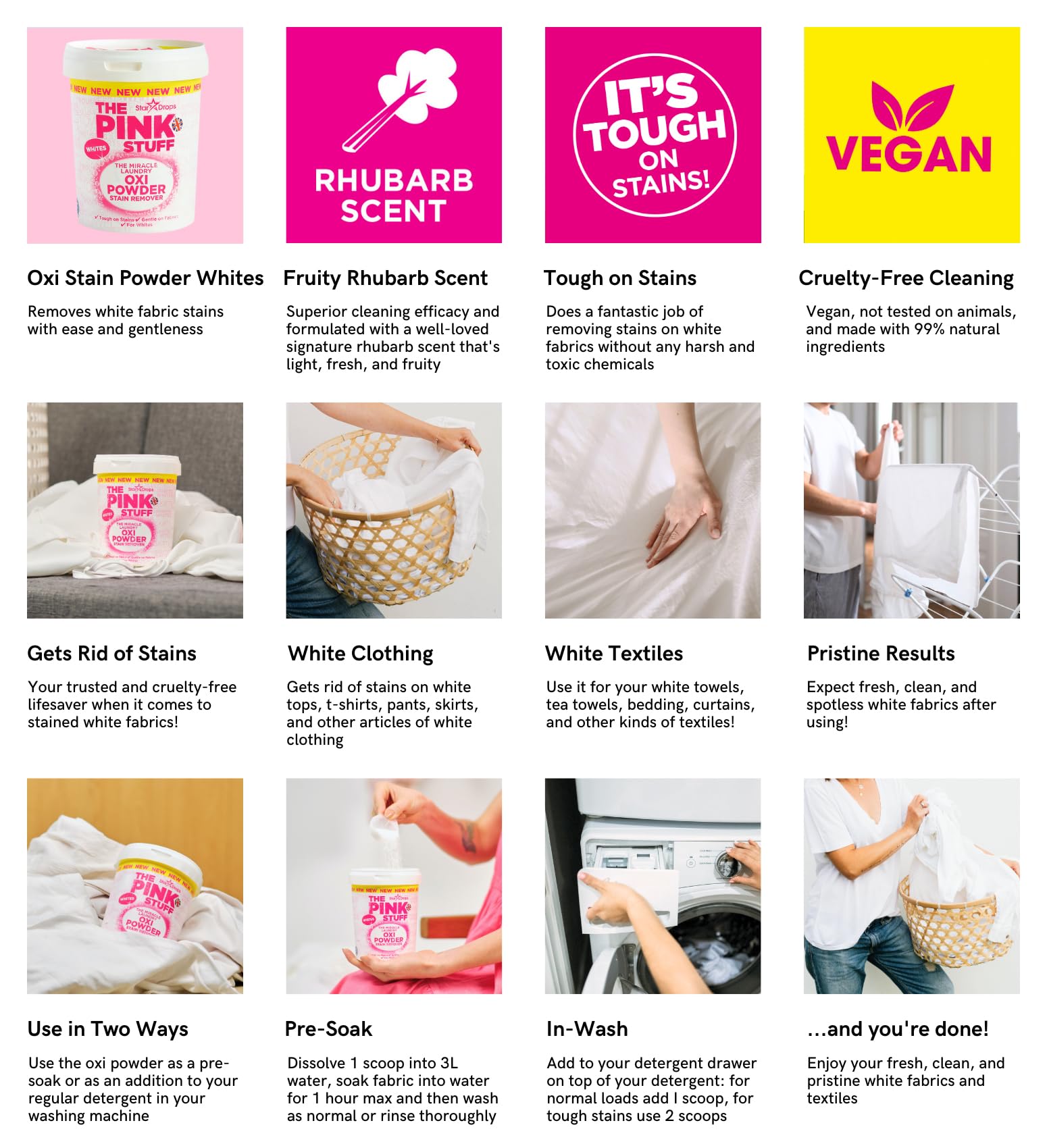 THE PINK STUFF Miracle Laundry Oxi Powder - Stain Remover for Whites | 1kg | Powder 2