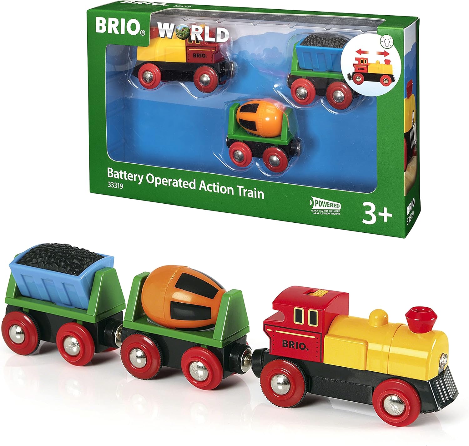 BRIO World Battery Operated Action Train Set - Compatible with BRIO Railway, FSC Certified Wood, Model 33319