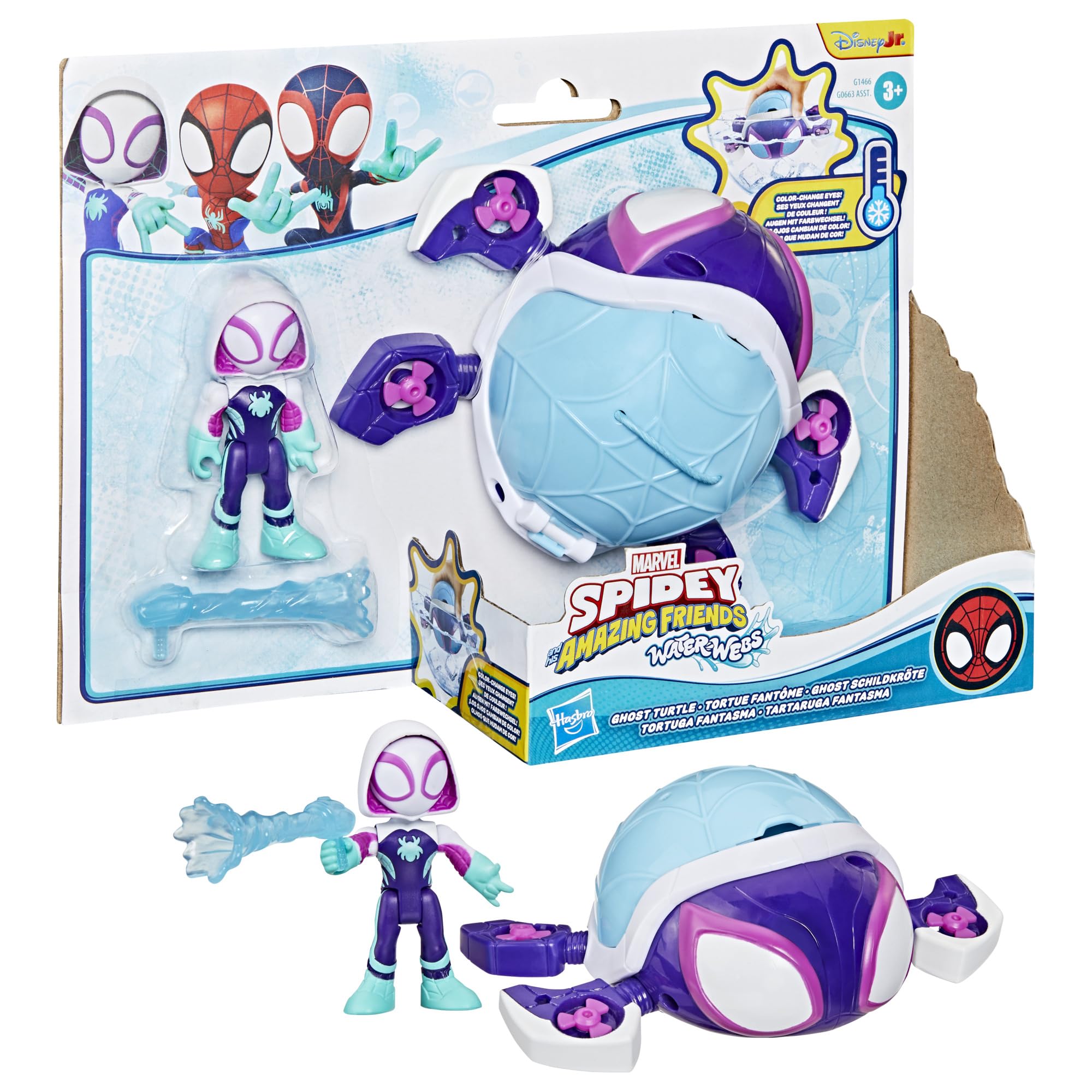 Spidey and His Amazing Friends Marvel Water-Webs Ghost Turtle Submarine Toy - Color-Change Eyes & Action Figure Playset 10