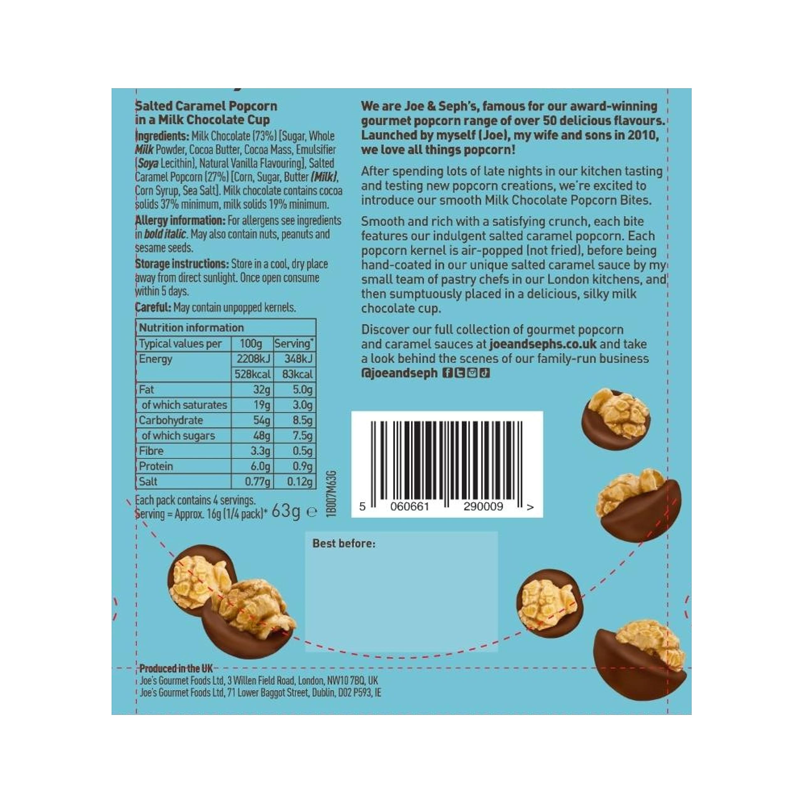 Joe & Seph's Milk Chocolate Popcorn Bites Gift Box - Salted Caramel Popcorn in Milk Chocolate, 45g 6