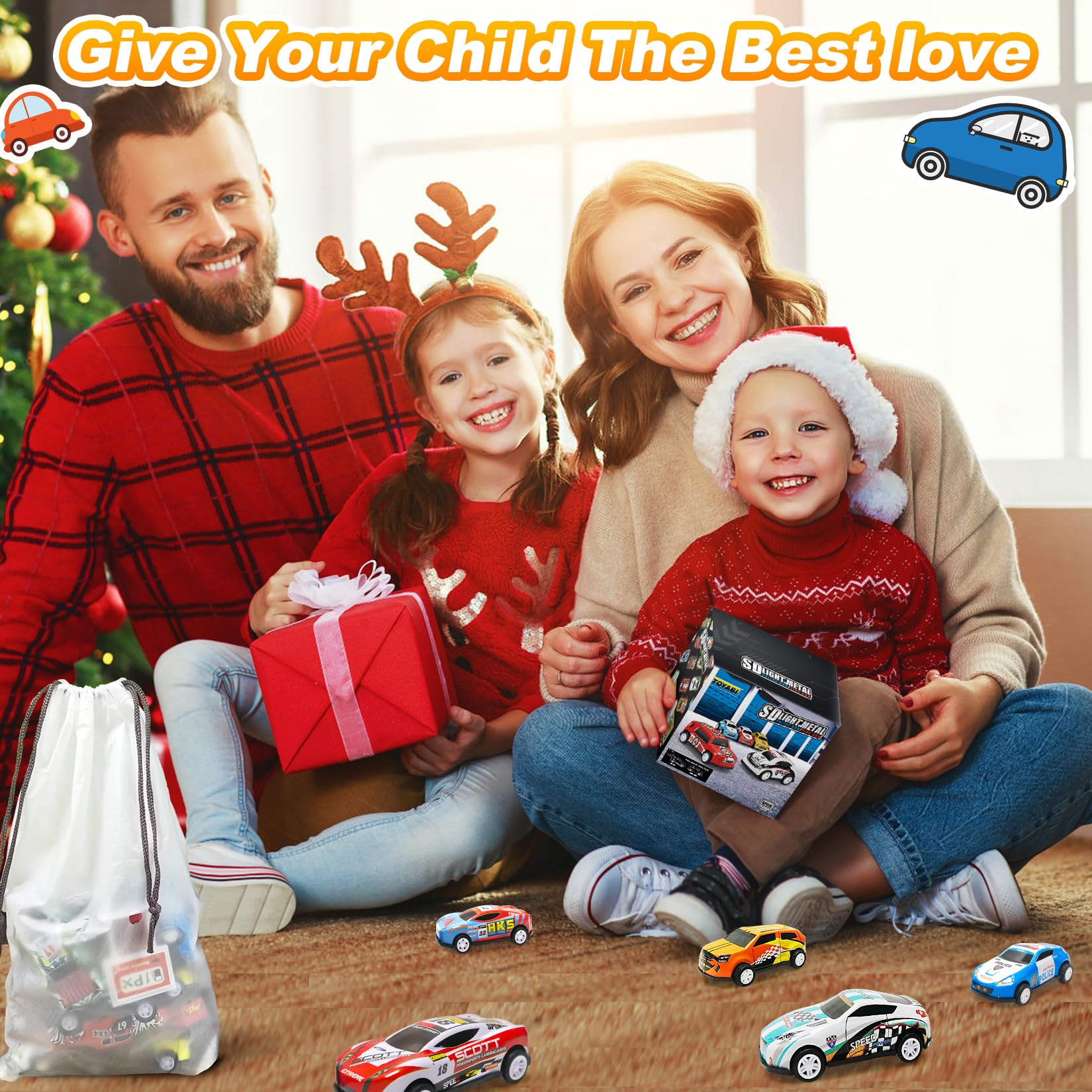 TOYABI Metal Pull Back Race Car Set - 22Pcs Mini Cars with 8 Roadblocks for Kids 3+ 7