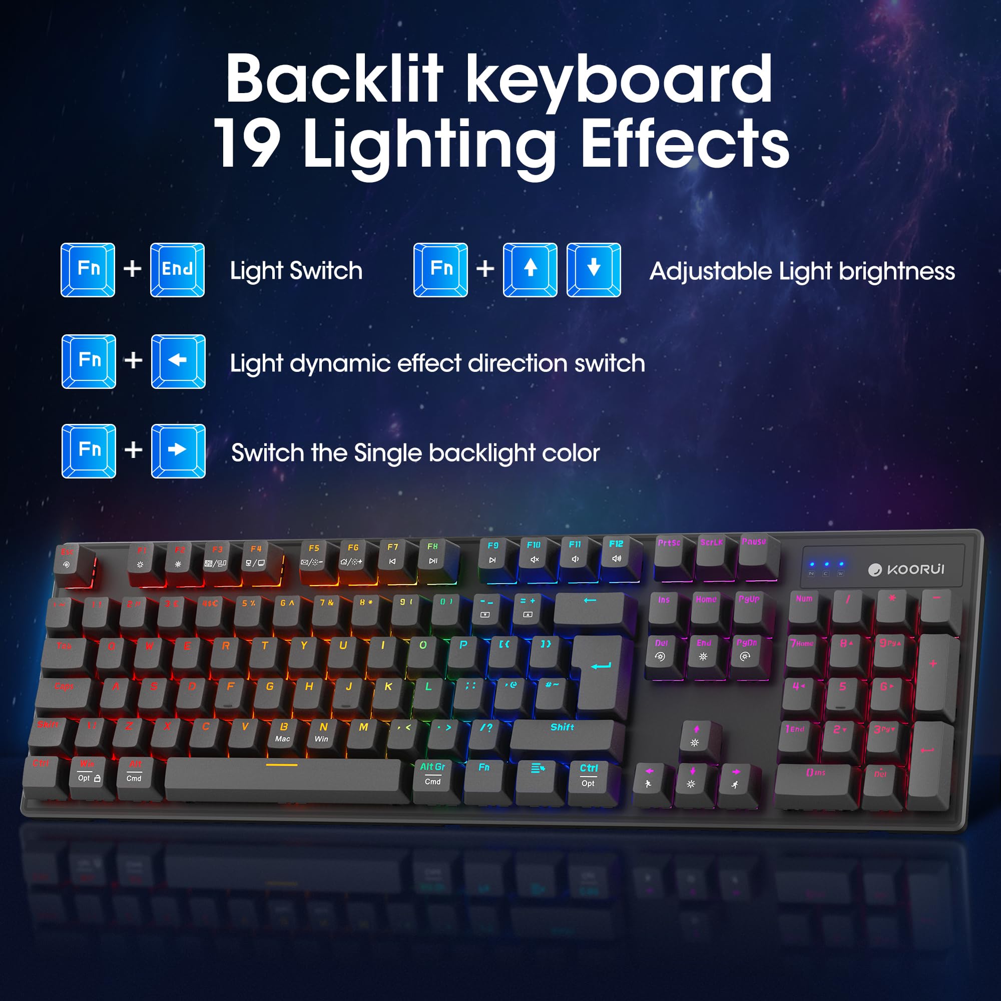 KOORUI Wired Gaming Keyboard and Mouse Combo - Blue Switch Mechanical Keyboard with 19 Lighting Effects 7