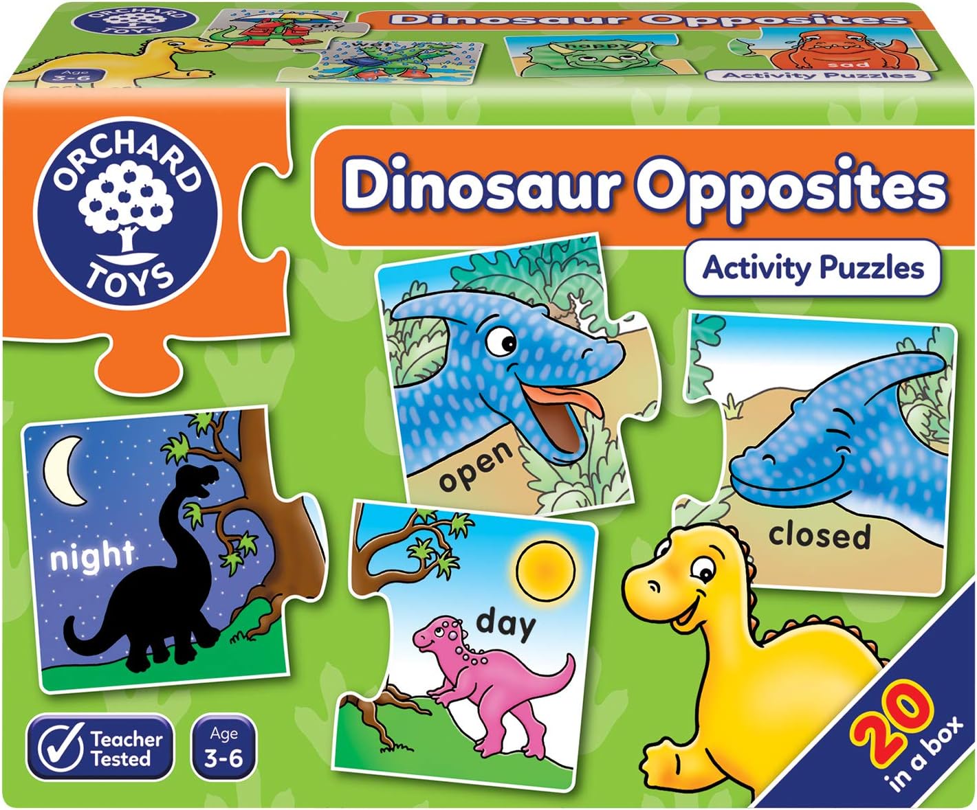 Orchard Toys Dinosaur Opposites Activity Puzzles - 20 Two-Piece Educational Puzzles for Ages 3-6