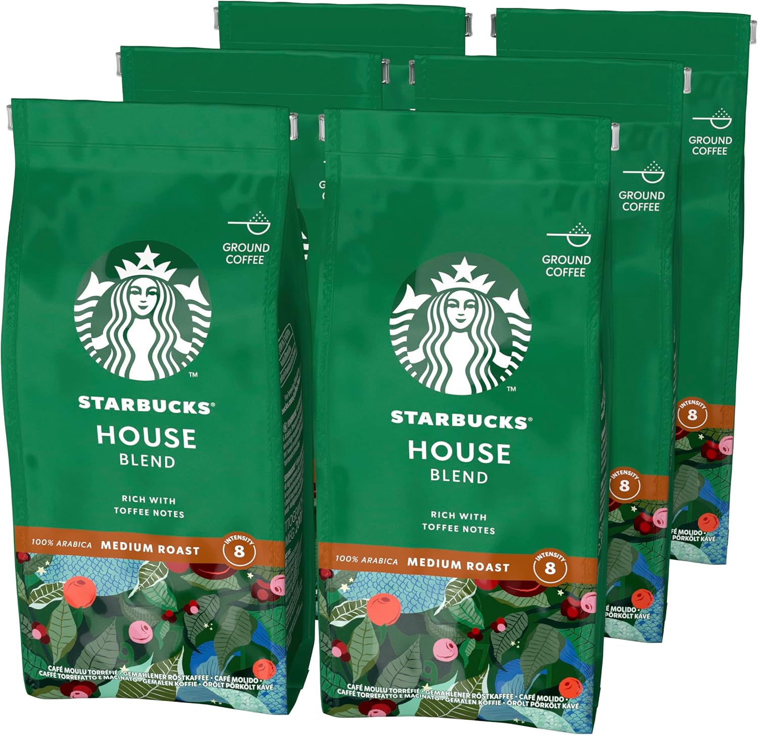 STARBUCKS House Blend Medium Roast Ground Coffee 200g (Pack of 6)