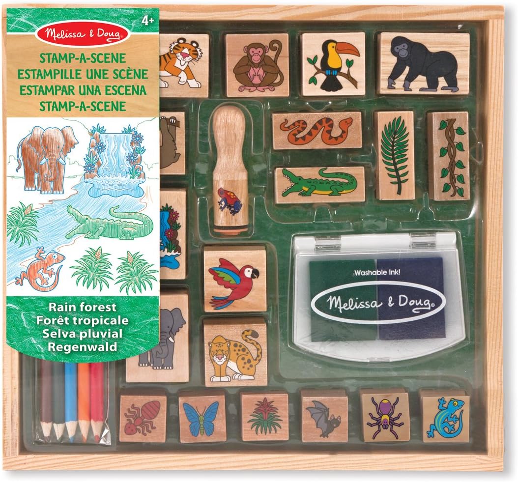 Melissa & Doug Stamp-a-Scene Rain Forest - 20-Piece Stamp Set with Colored Pencils & Ink Pad 5