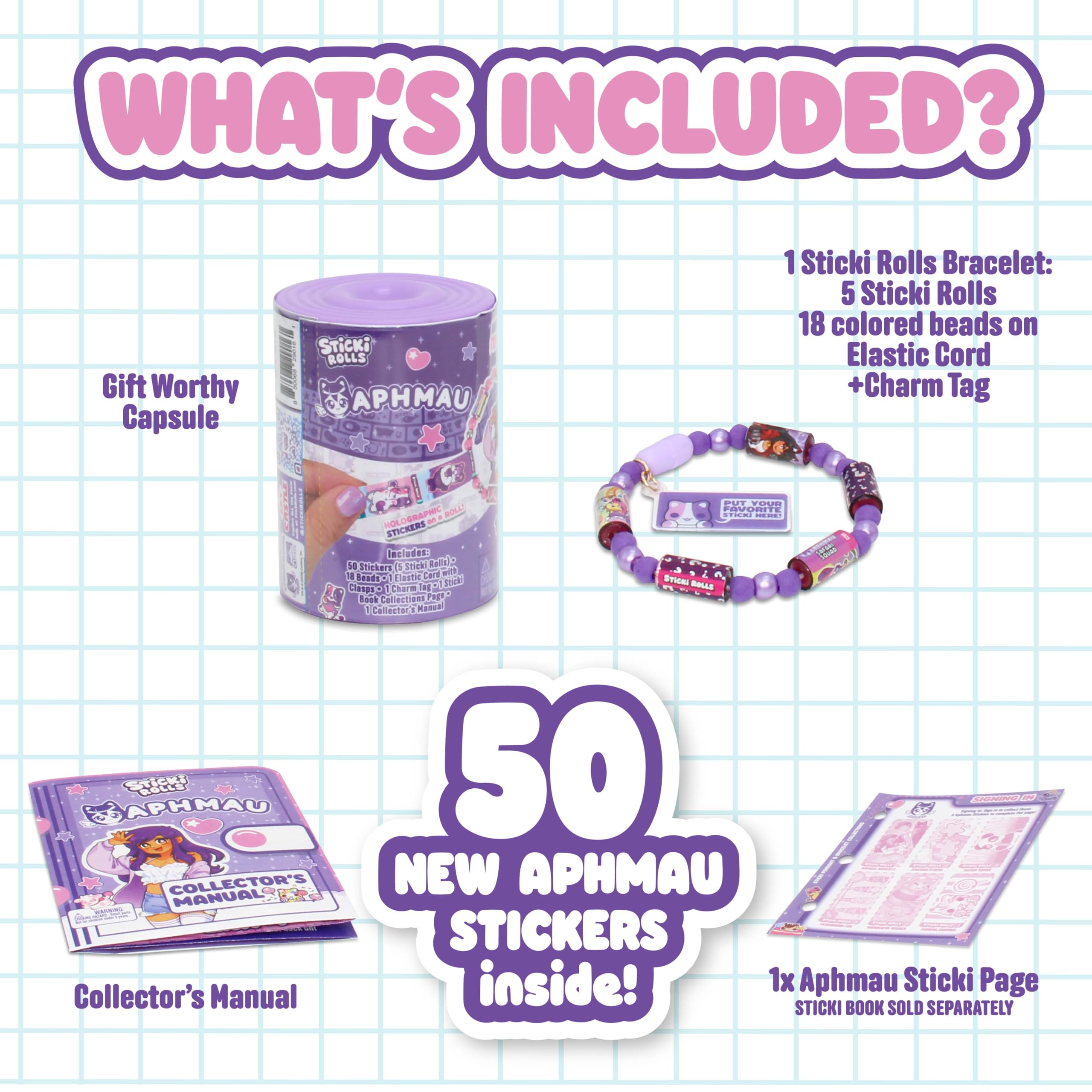 Sticki Rolls x Aphmau Capsules - Surprise Blind Pack with 50 Holographic Stickers & Bracelet 4
