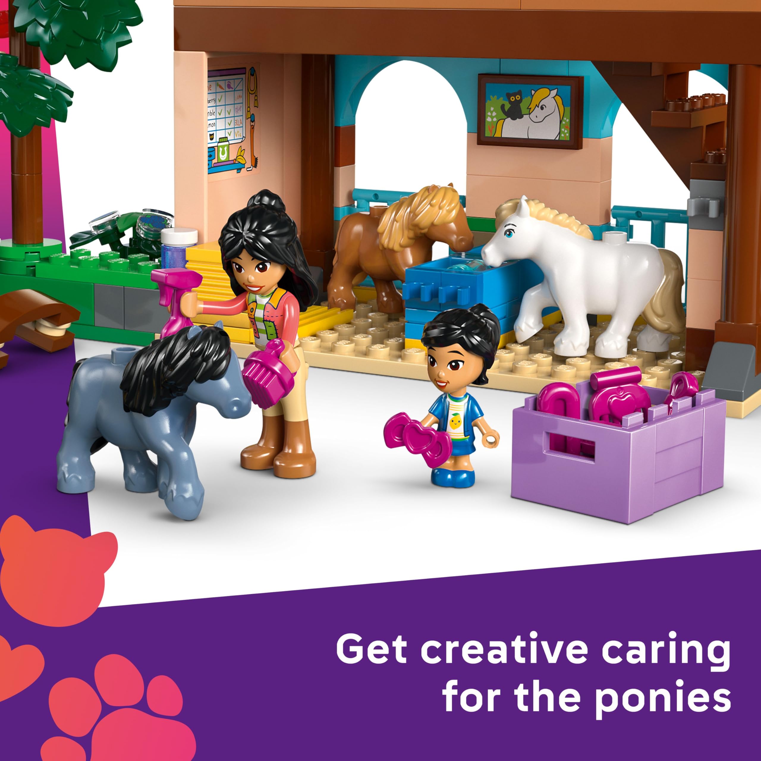 LEGO Friends Pony Ranch & Stable Toy - Building Set with 4 Mini Dolls, 3 Ponies, Cat Figure & Cart for Kids 7+ 7