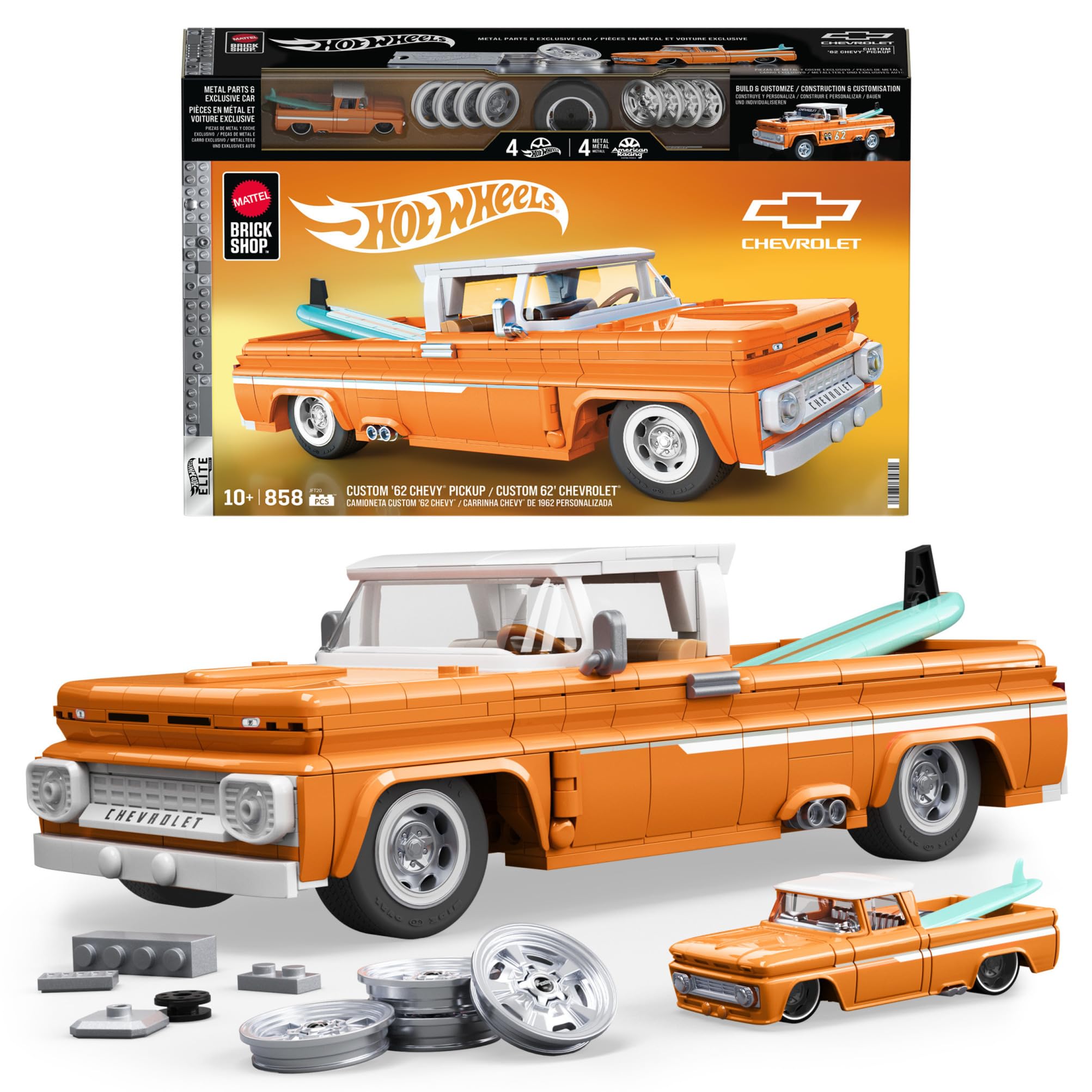 Mattel Brick Shop Hot Wheels Elite Series Building Set - Custom ’62 Chevy Pickup, 857-Piece Set for Ages 10+