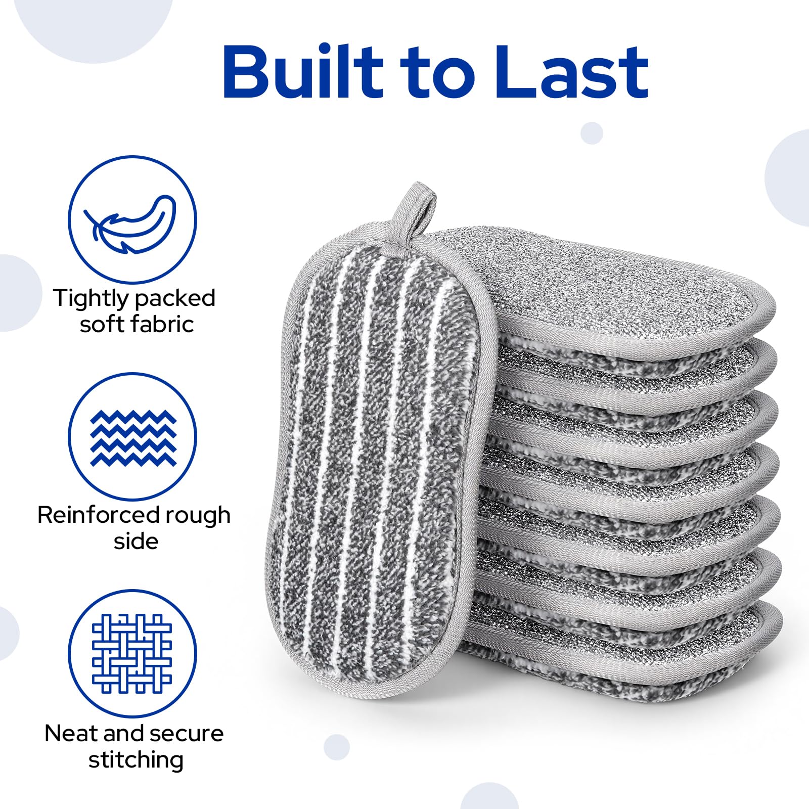 Euqvunn 8 Pack Dual-Sided Kitchen Cleaning Sponges | Non-Scratch | Grey 6