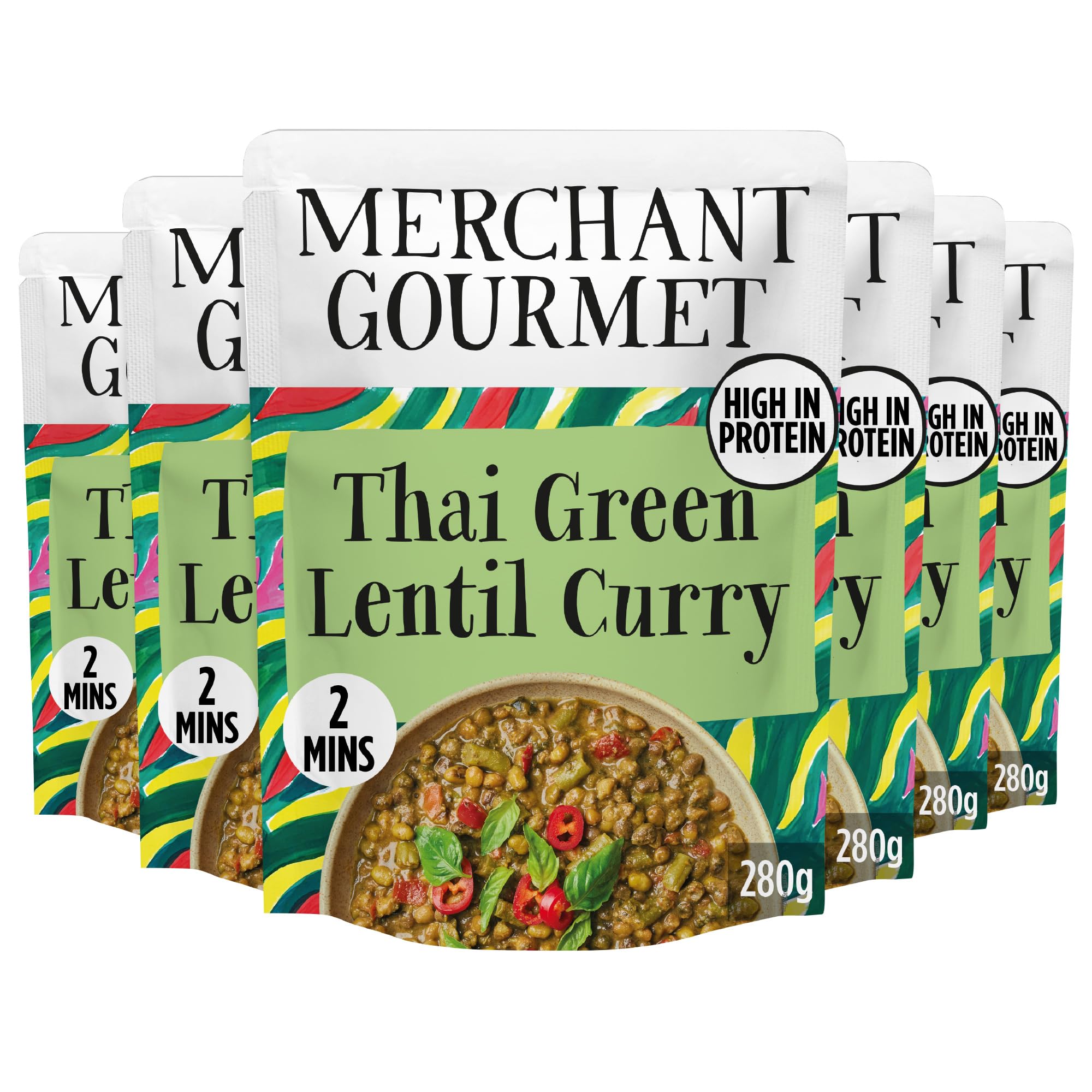Merchant Gourmet Ready-to-Eat Thai Green Lentil Curry with Lemongrass | 6 x 280g Pouches | High Protein & Fibre