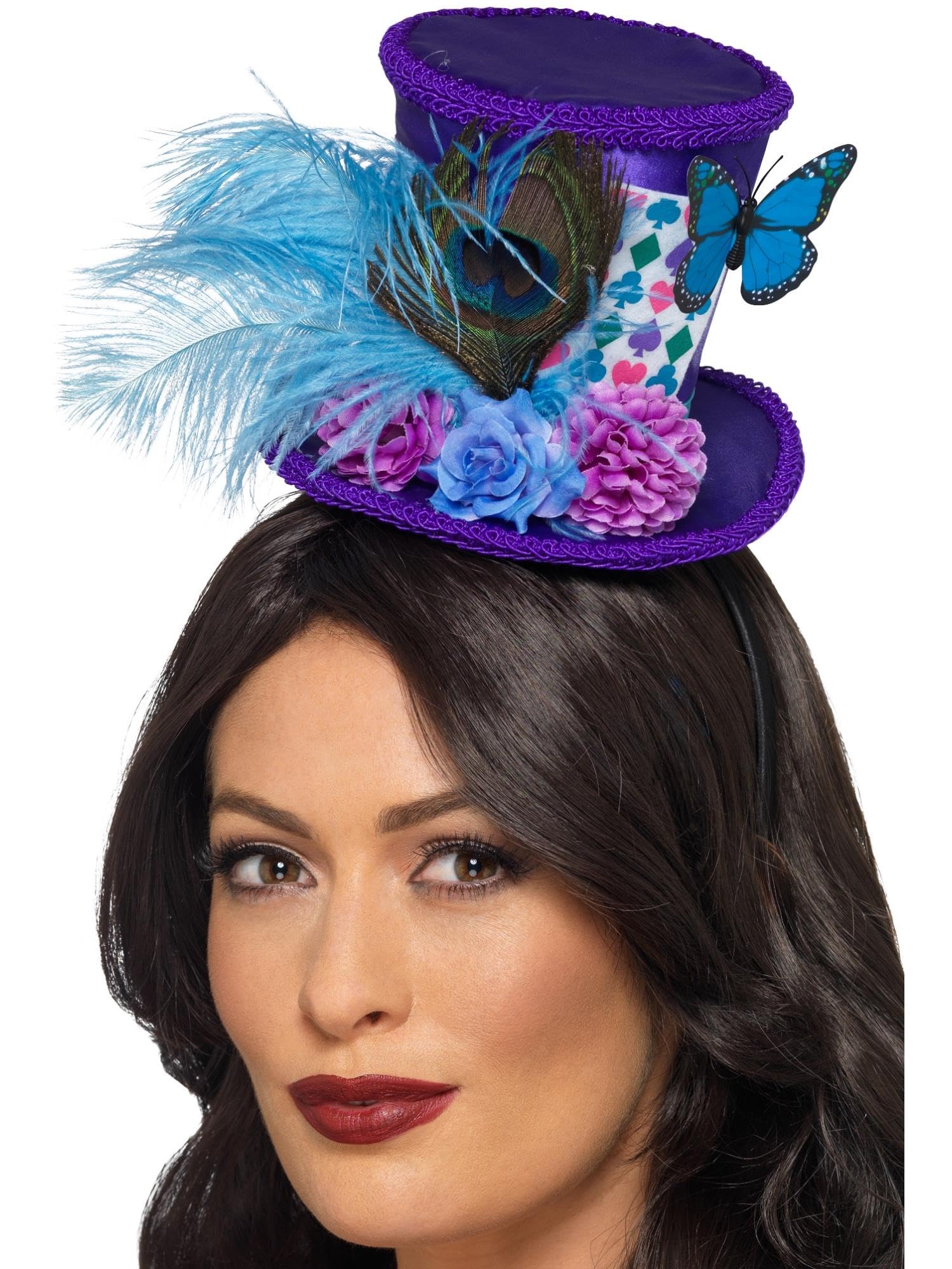 Smiffys Mad Hatter Mini Feather Hat - Purple, Headband Accessory | Polyester | One Size