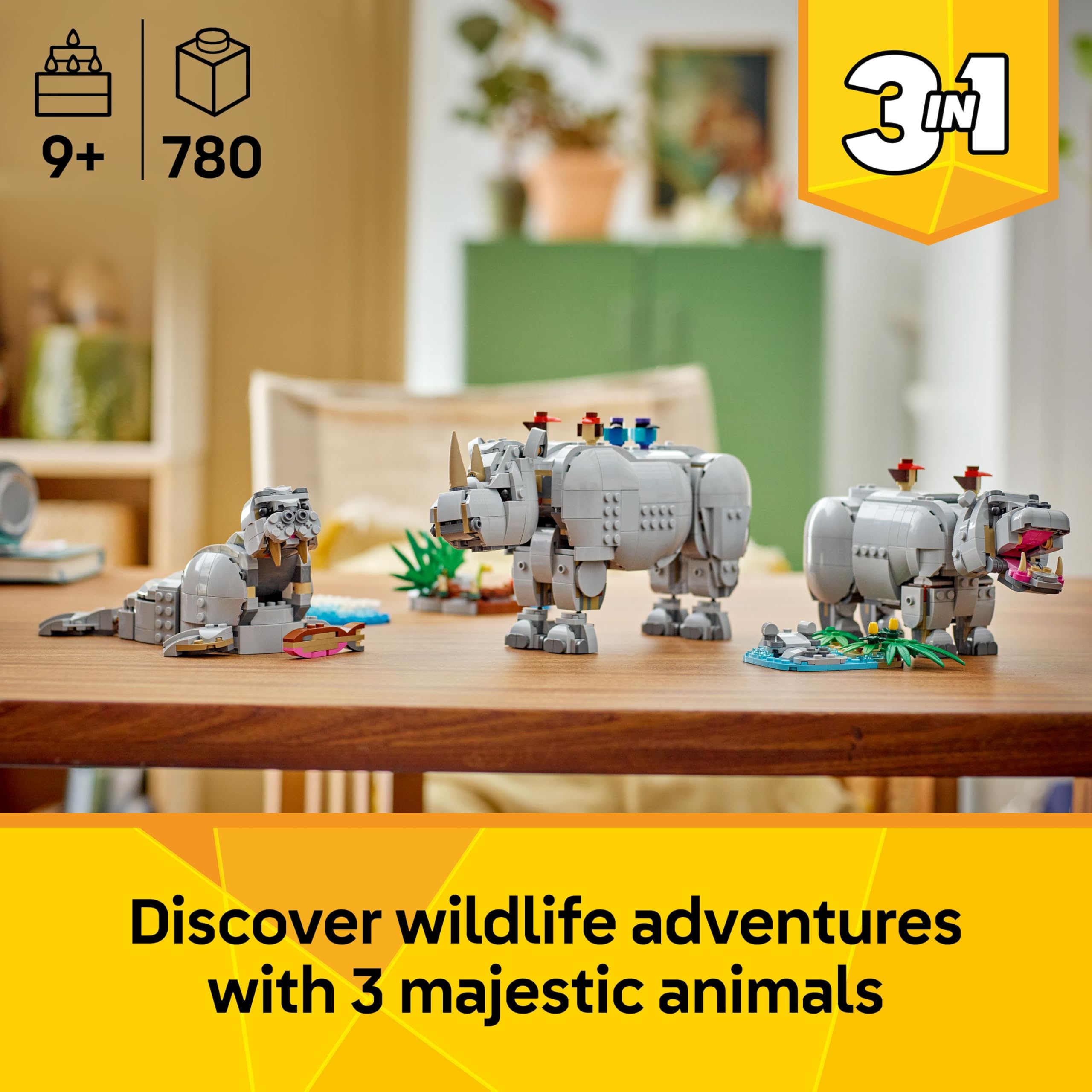 LEGO Creator 3in1 Wild Animals: Majestic Rhino with Birds Toy - Building Set for Ages 9+ 9