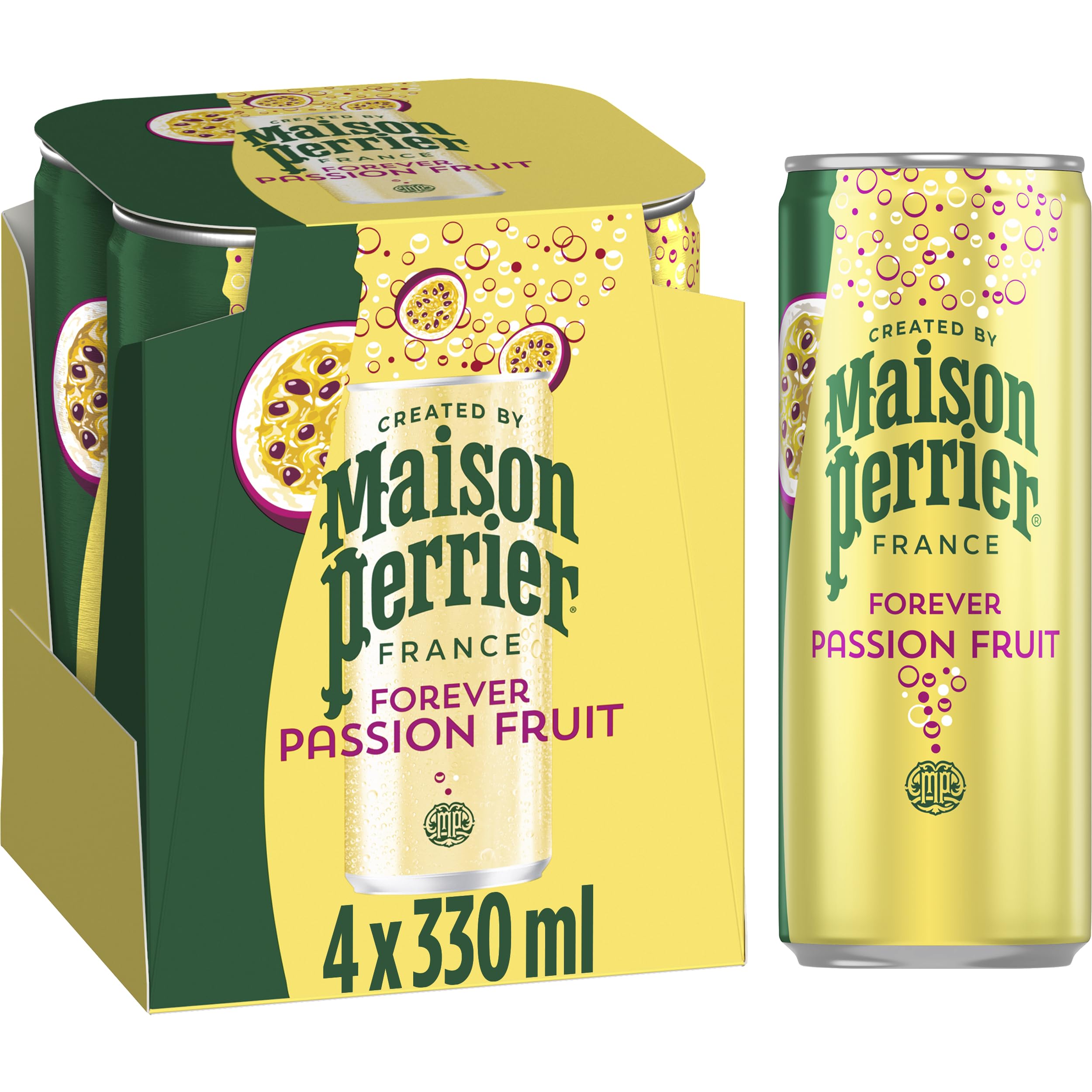 Maison Perrier Forever Passion Fruit Sparkling Water - 0 Calories, No Sweeteners | 4 x 330ml Cans 1