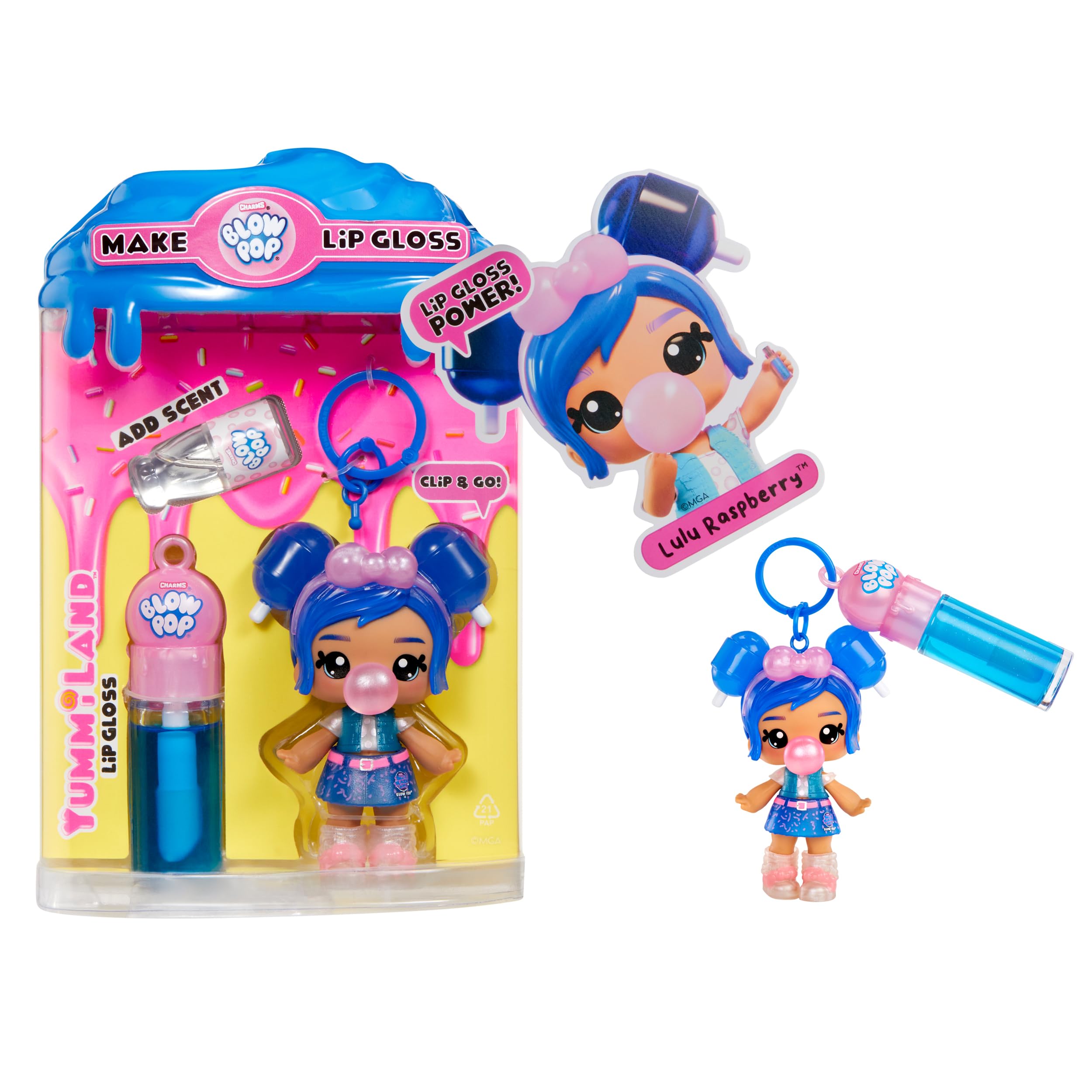 Yummiland x Blow Pop Lip Gloss Doll - Lulu Raspberry DIY Kit with Keychain, Articulated Fashion Doll & Customizable Accessories 10