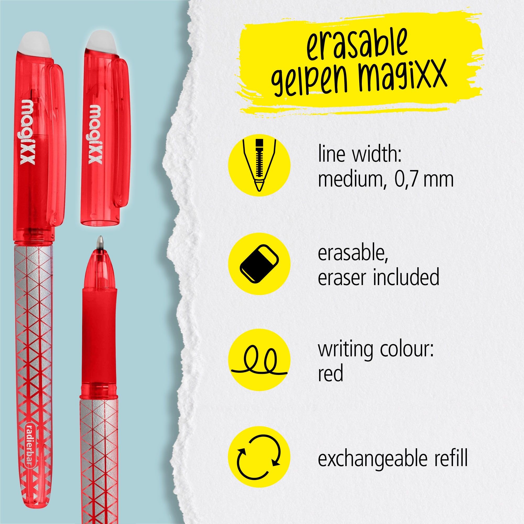 Online magiXX Erasable Gel Rollerball Pen - Red Ink, 0.7mm Medium Point, Ergonomic Grip 2