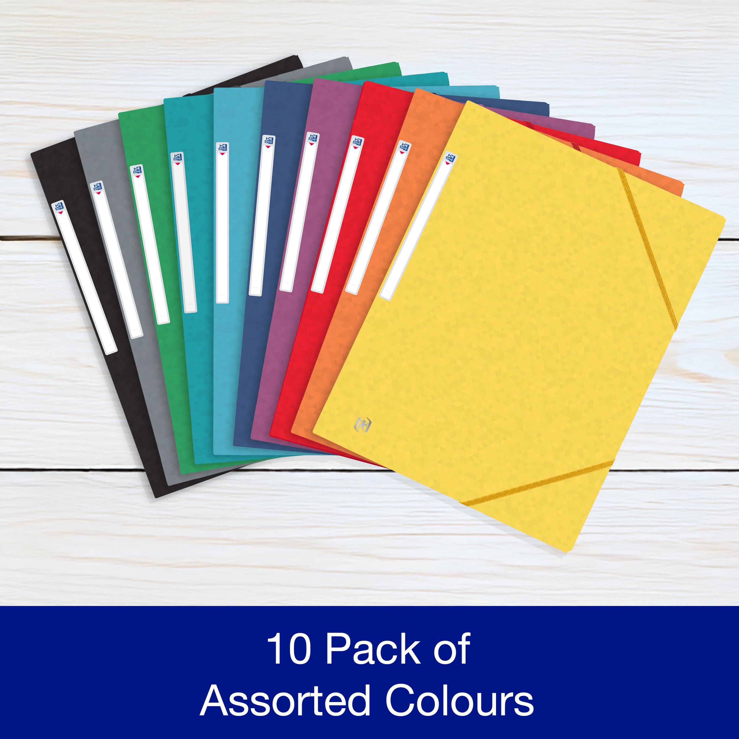 Oxford Document Wallets A4, Assorted Colours, Pack of 10, Durable Manilla Card with Elastic Closure