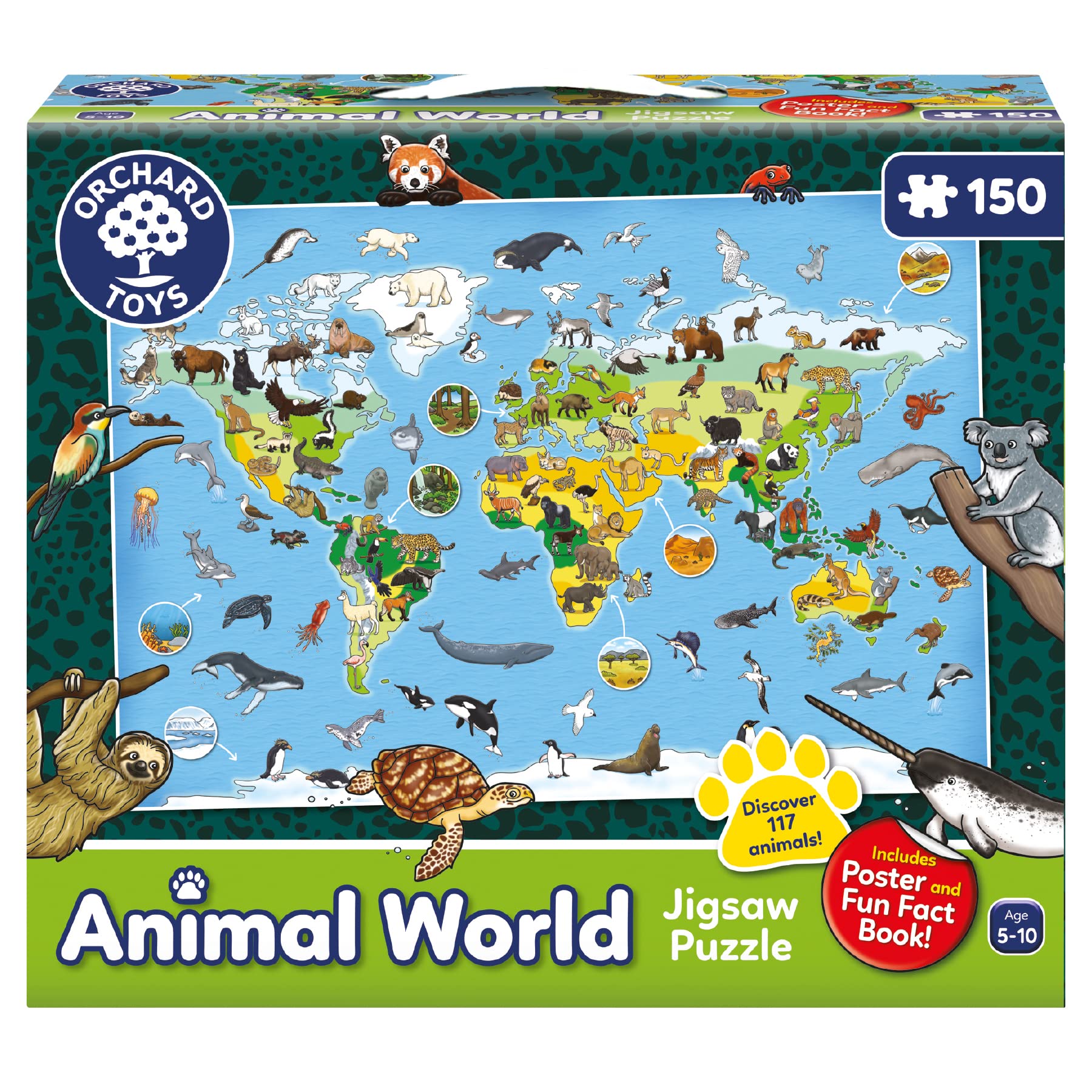 Orchard Toys Animal World Jigsaw Puzzle - 150 Pieces, Includes Poster & Fact Book | Ages 6+