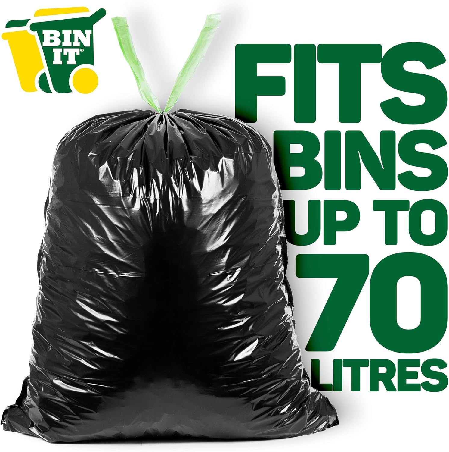 BIN IT 40 Drawstring Bin Liners 70L - Recycled Strong Refuse Sacks for Household & Office 6