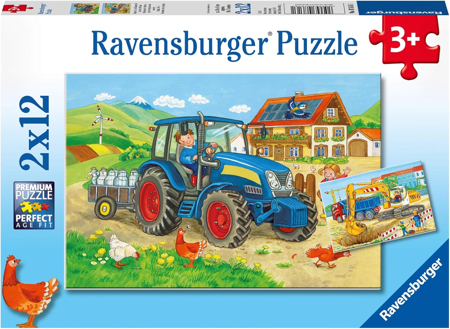 Ravensburger Construction Site and Farm 2x12-Piece Jigsaw Puzzle Set - Educational Kids Puzzles for Ages 4+