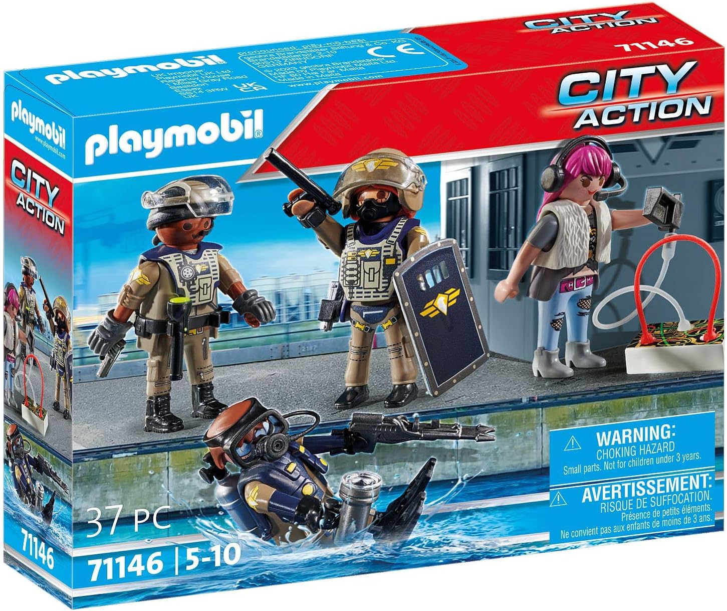 Playmobil 71146 City Action Tactical Police Team - SWAT Divers & Police Playset for Ages 5+ 5