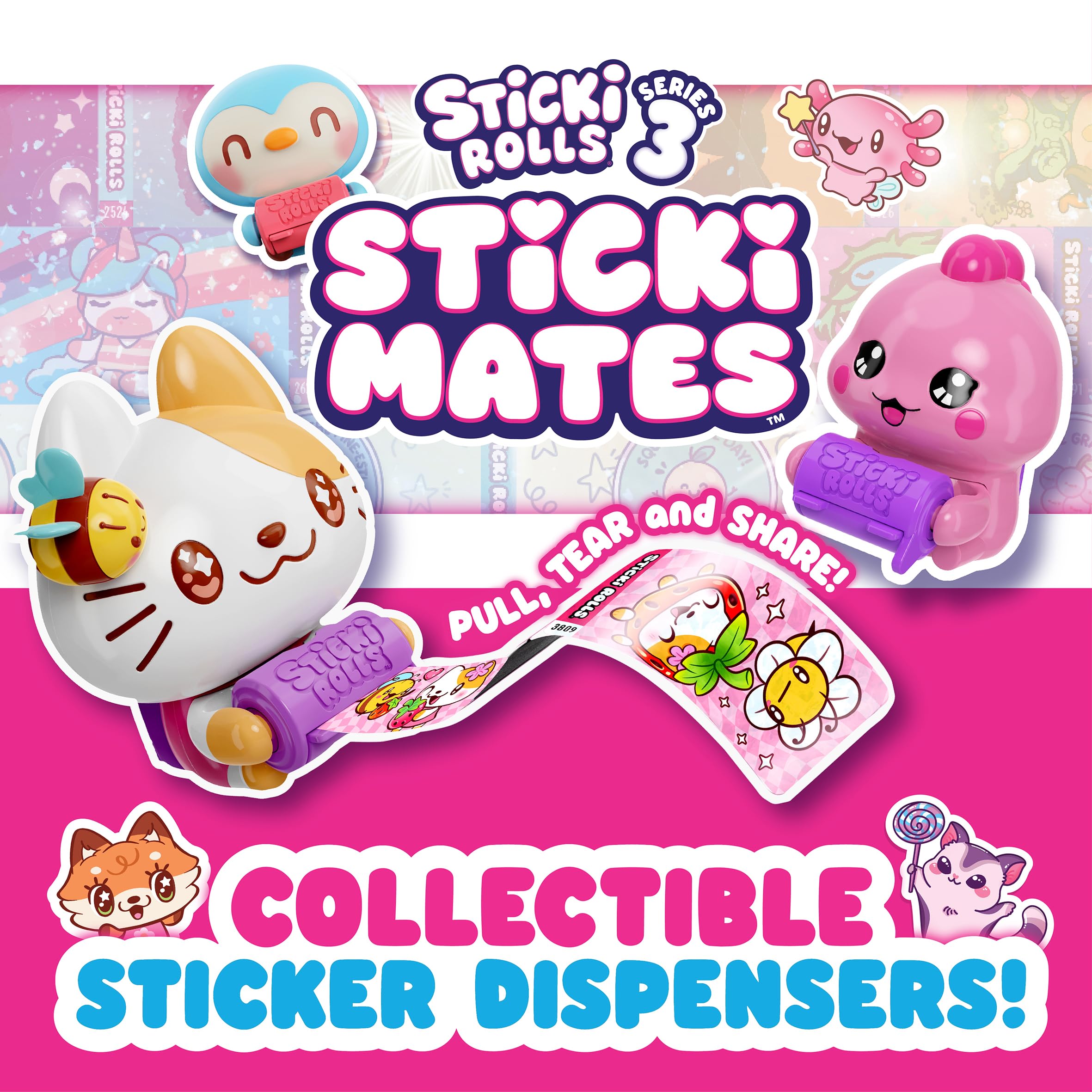 STICKI ROLLS Sticki Mates Collectible Mini Character Sticker Dispenser with 50 Stickers 3