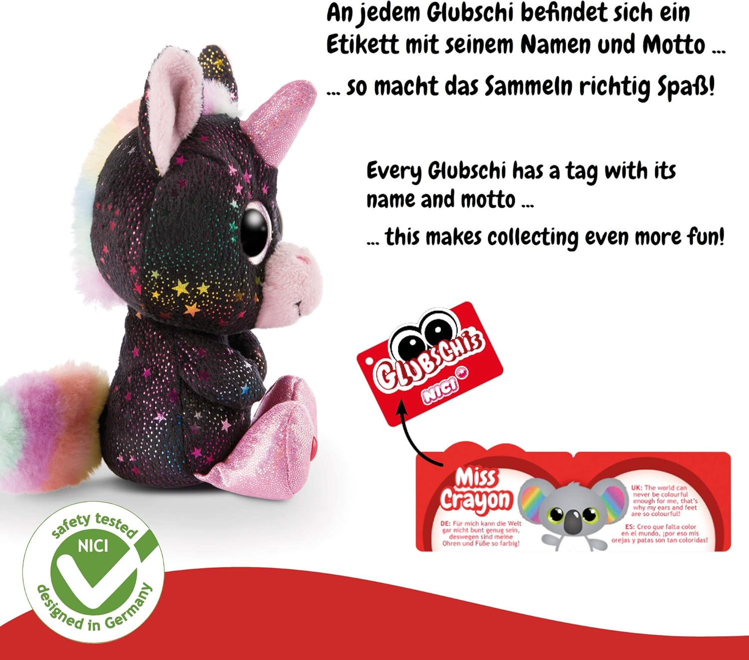 NICI 46316 Cuddy Soft Toy Glubschis Unicorn Vita-Mi 15cm, Black/Multi-Coloured P 6