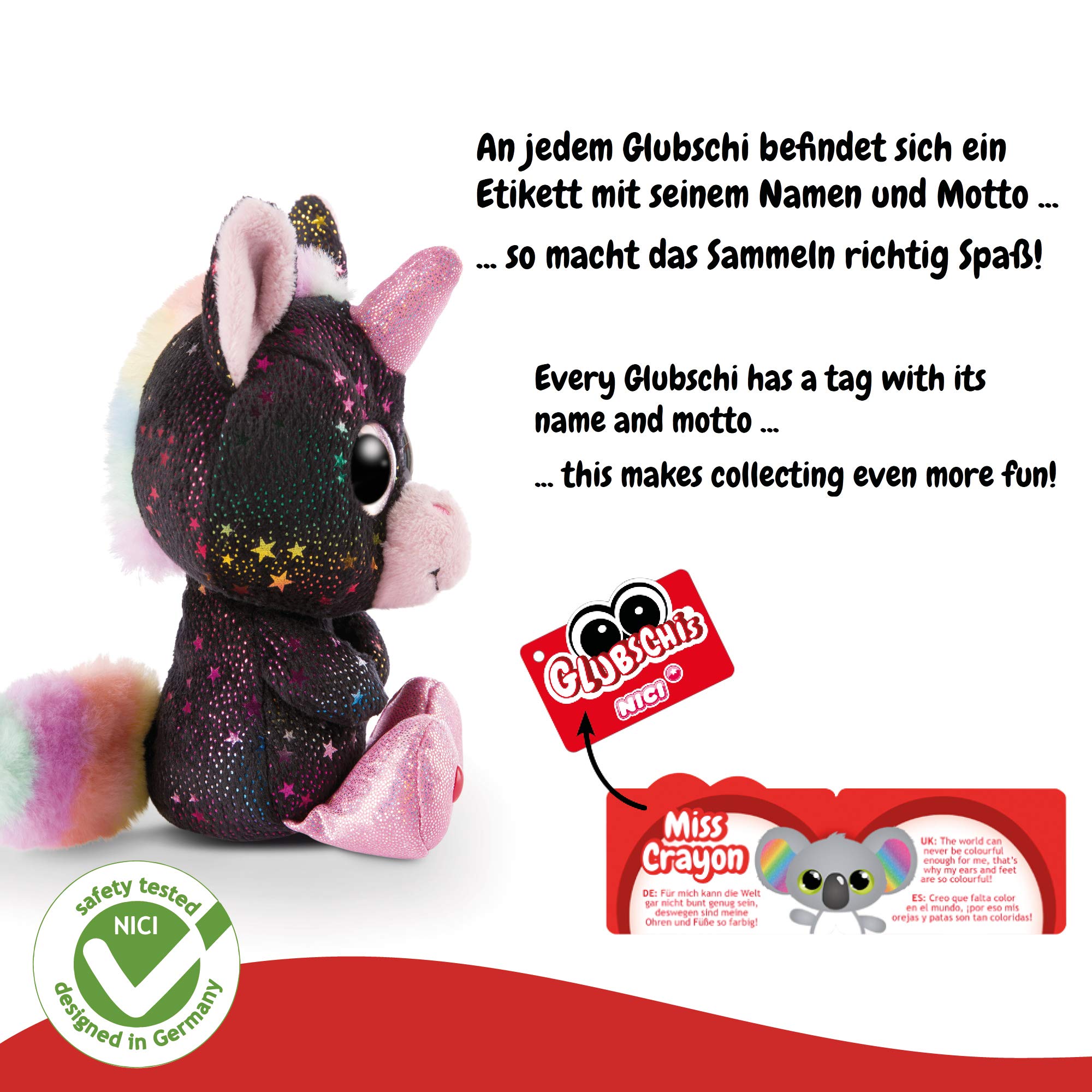 NICI 46316 Cuddy Soft Toy Glubschis Unicorn Vita-Mi 15cm, Black/Multi-Coloured P 10