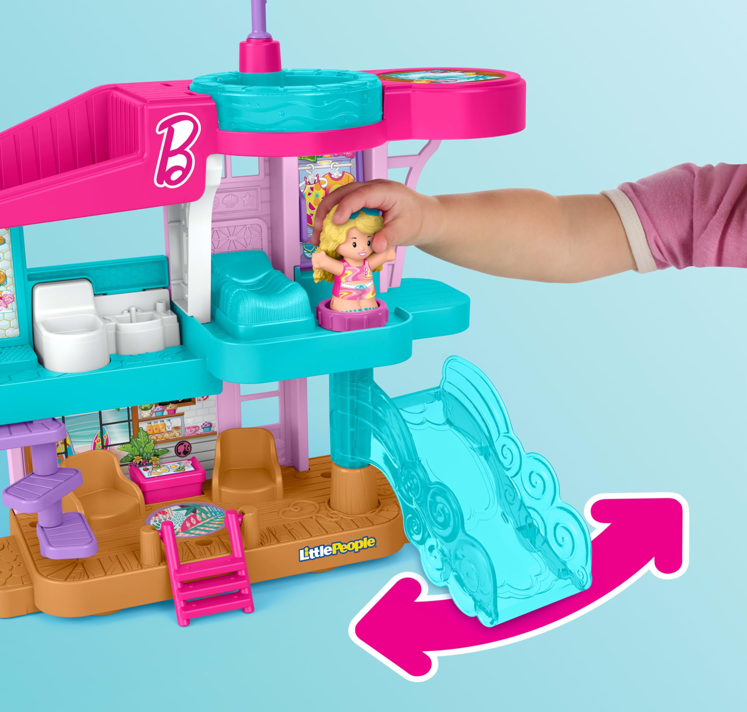 Fisher-Price Little People Barbie Beach House Playset - 3-Floor Interactive Doll House with Figures & Accessories for Toddlers 18M+ 6