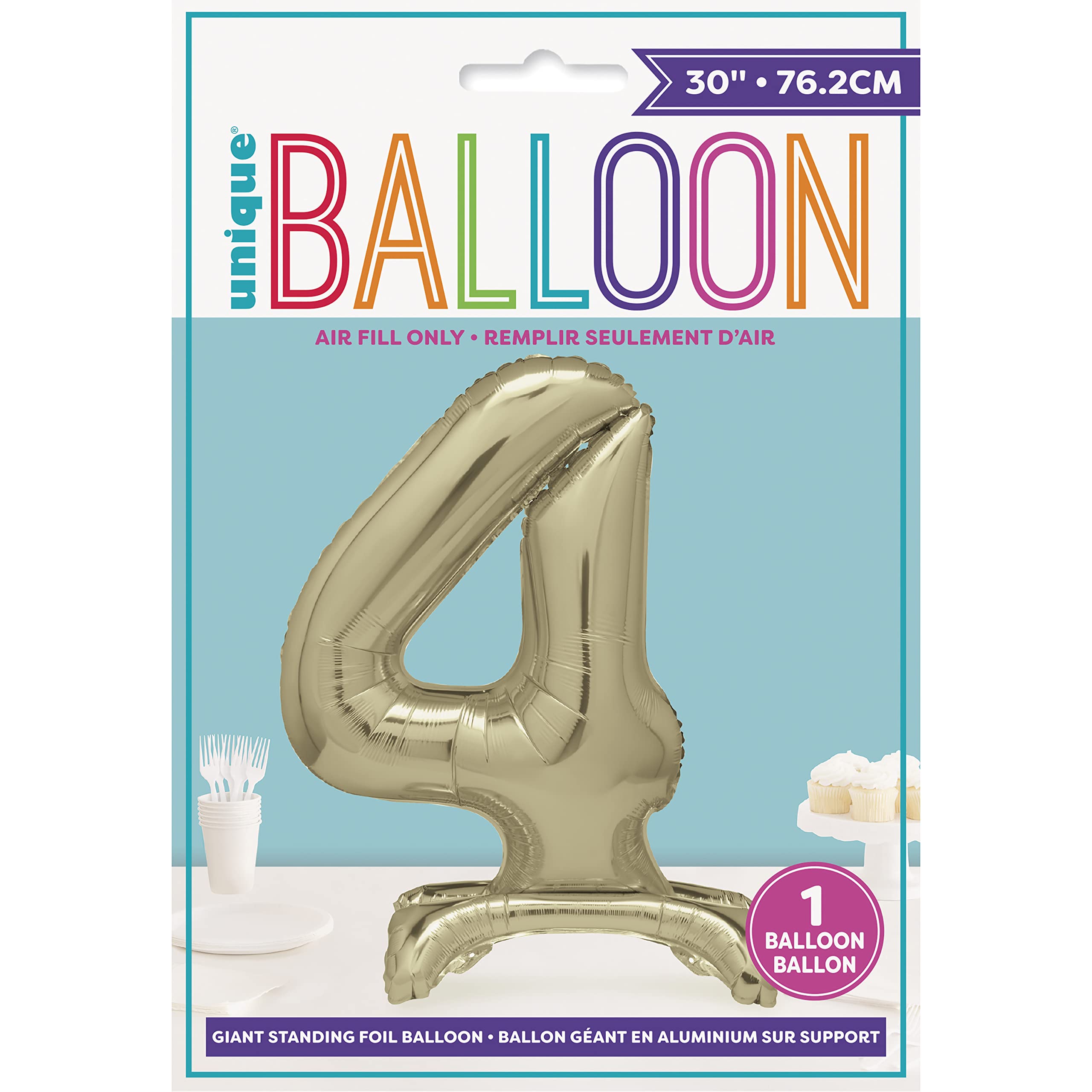 Gold Standing Number 4 Foil Balloon 30" - Giant Shaped Party Decoration