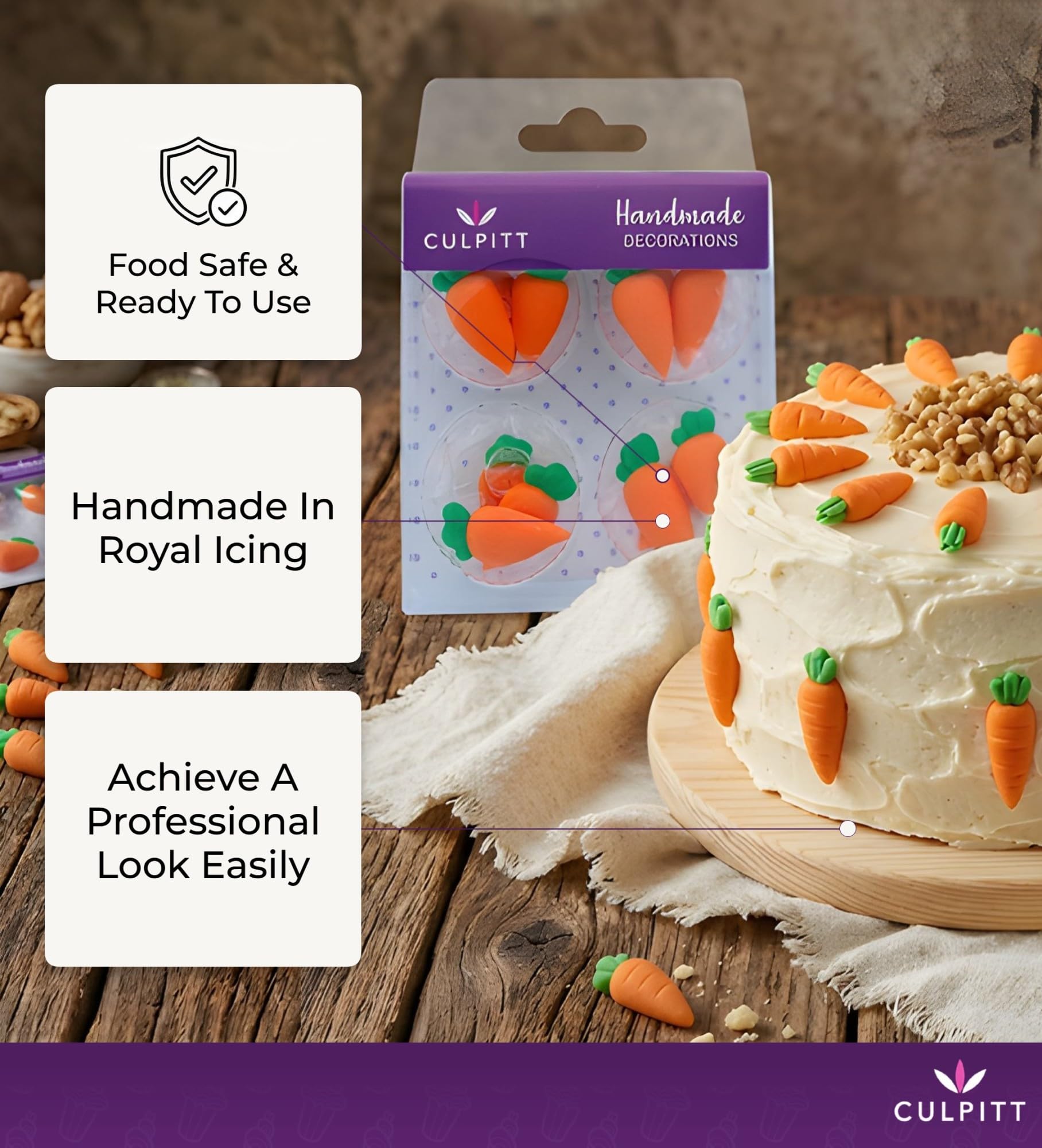 Culpitt Carrot Sugar Pipings - 12 Pack Edible Cake Decorations | Royal Icing | Vegetarian & Coeliac Safe 2