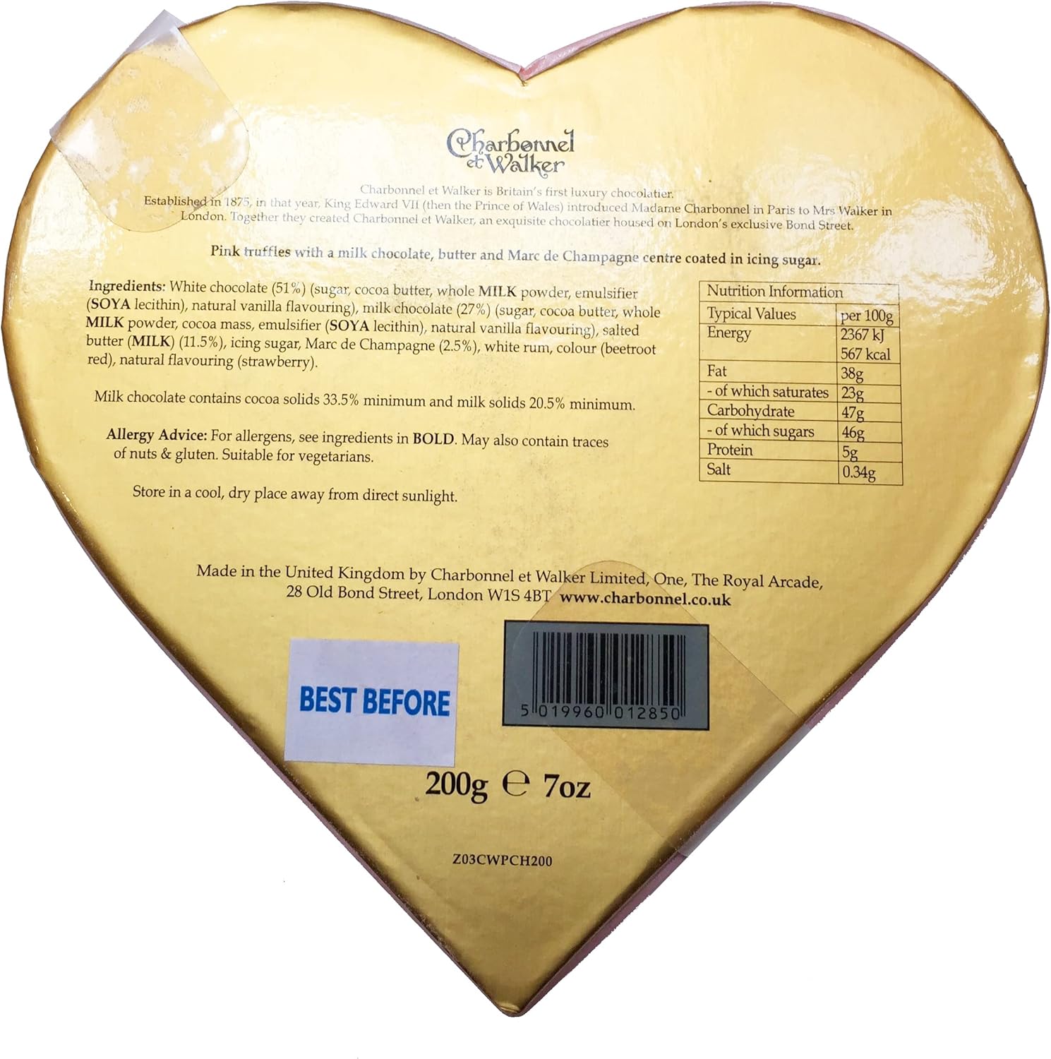 Charbonnel et Walker Pink Marc de Champagne Truffles in Heart Shaped Box 200g 4