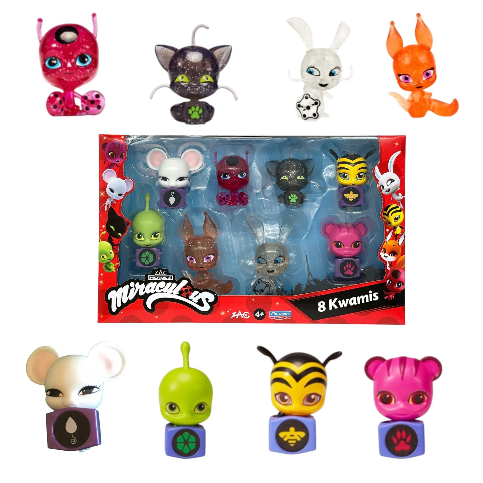 Miraculous Bandai Ladybug and Cat Noir Kwami Surprise 8 Pack - Collectible Plastic Figures for Kids