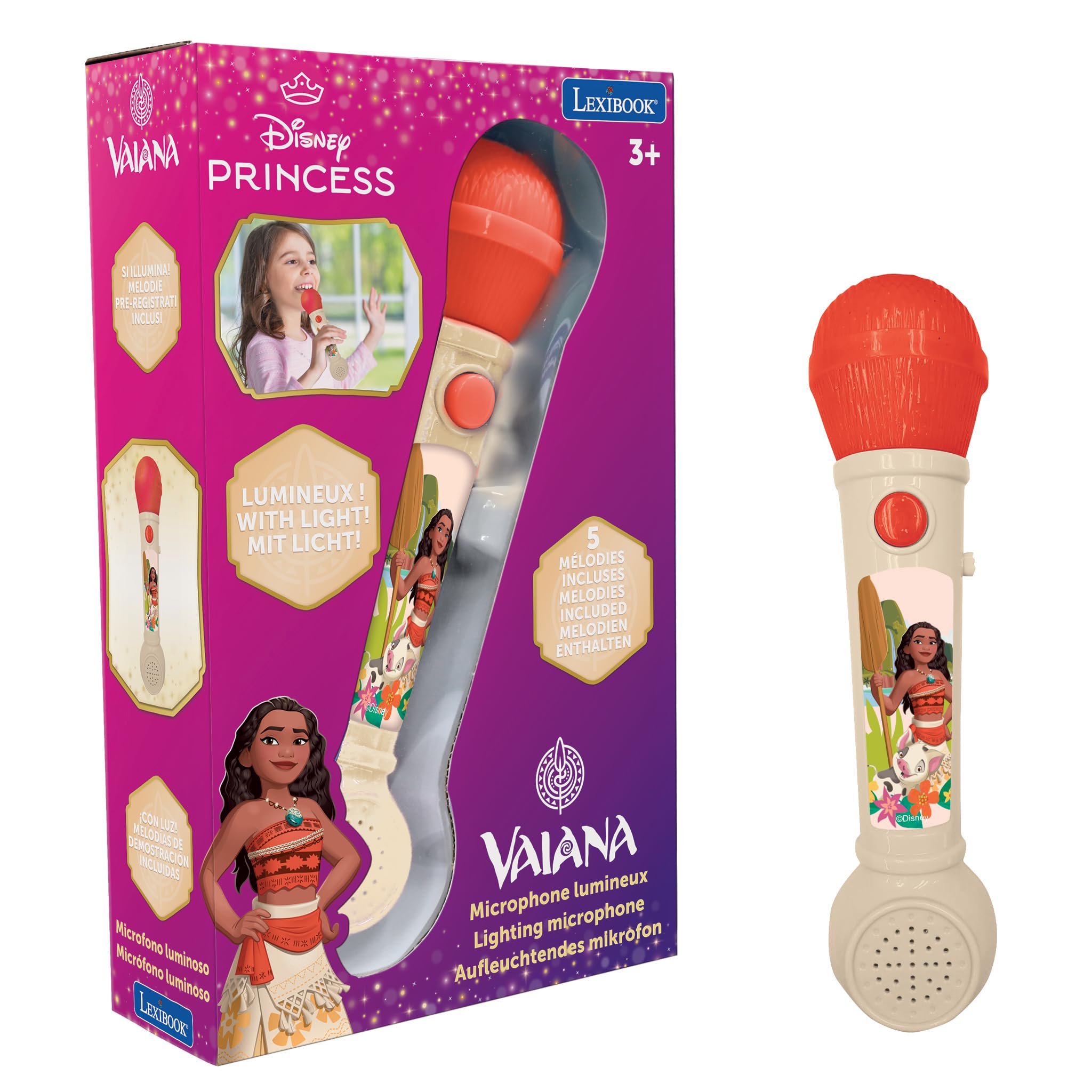 LEXIBOOK Moana Lighting Microphone - Musical Toy with Built-in Speaker & Light Effects