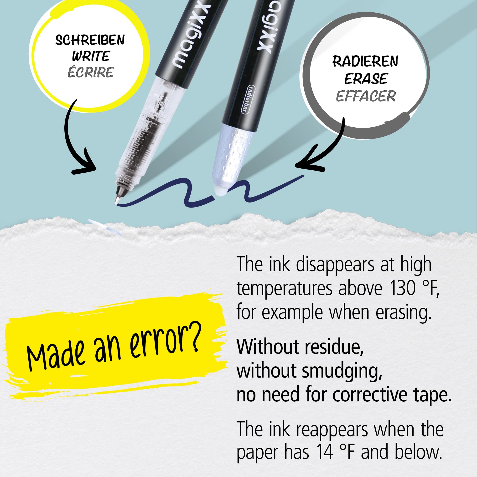 Online magiXX Erasable Gel Ink Rollerball Pen - Black Ink, 0.7mm Medium Point, Ergonomic Grip 3