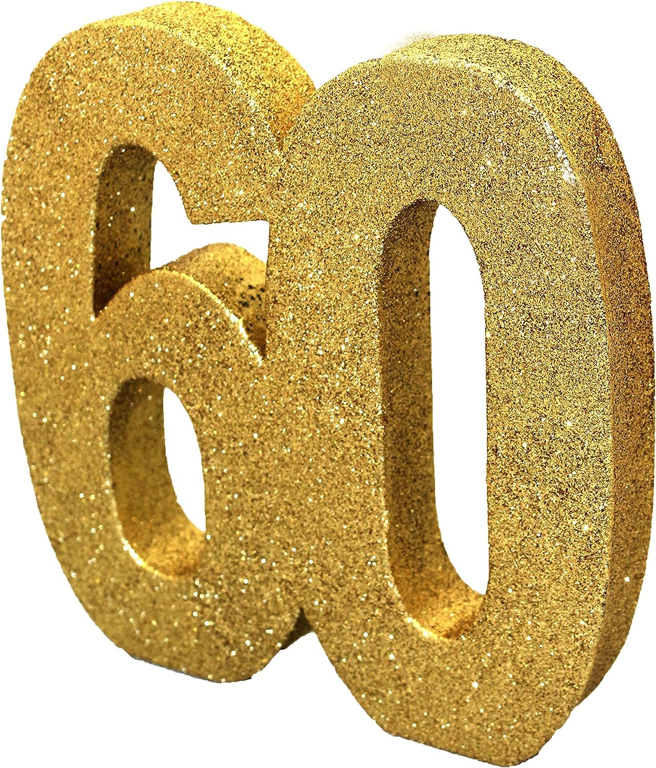 Anniversary House Number 60 Glitter Table Decoration - Gold | Weighted | Reusable