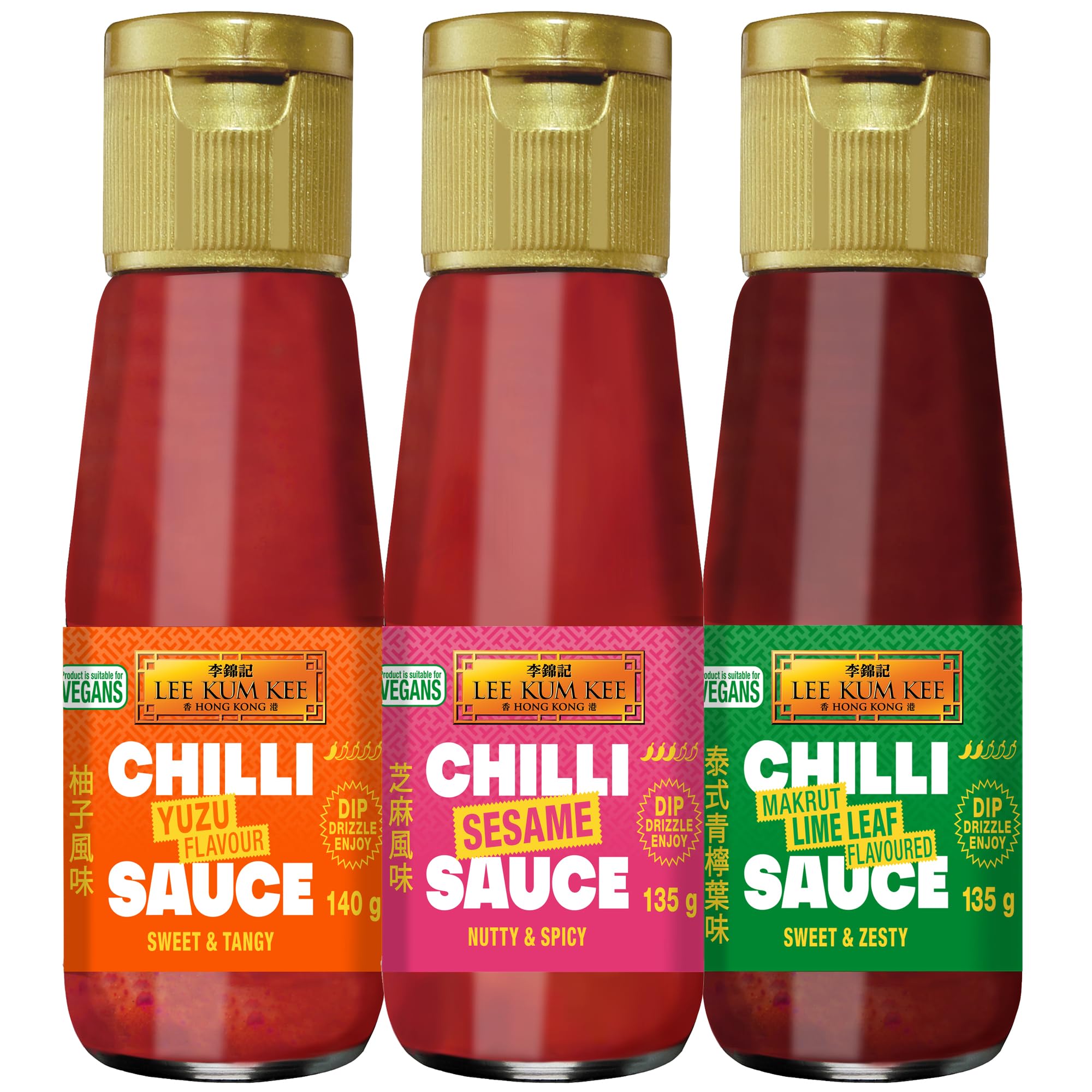 Lee Kum Kee Chilli Sauce Set – 3-Pack (Yuzu 140g, Sesame 135g, Makrut Lime Leaf 135g)