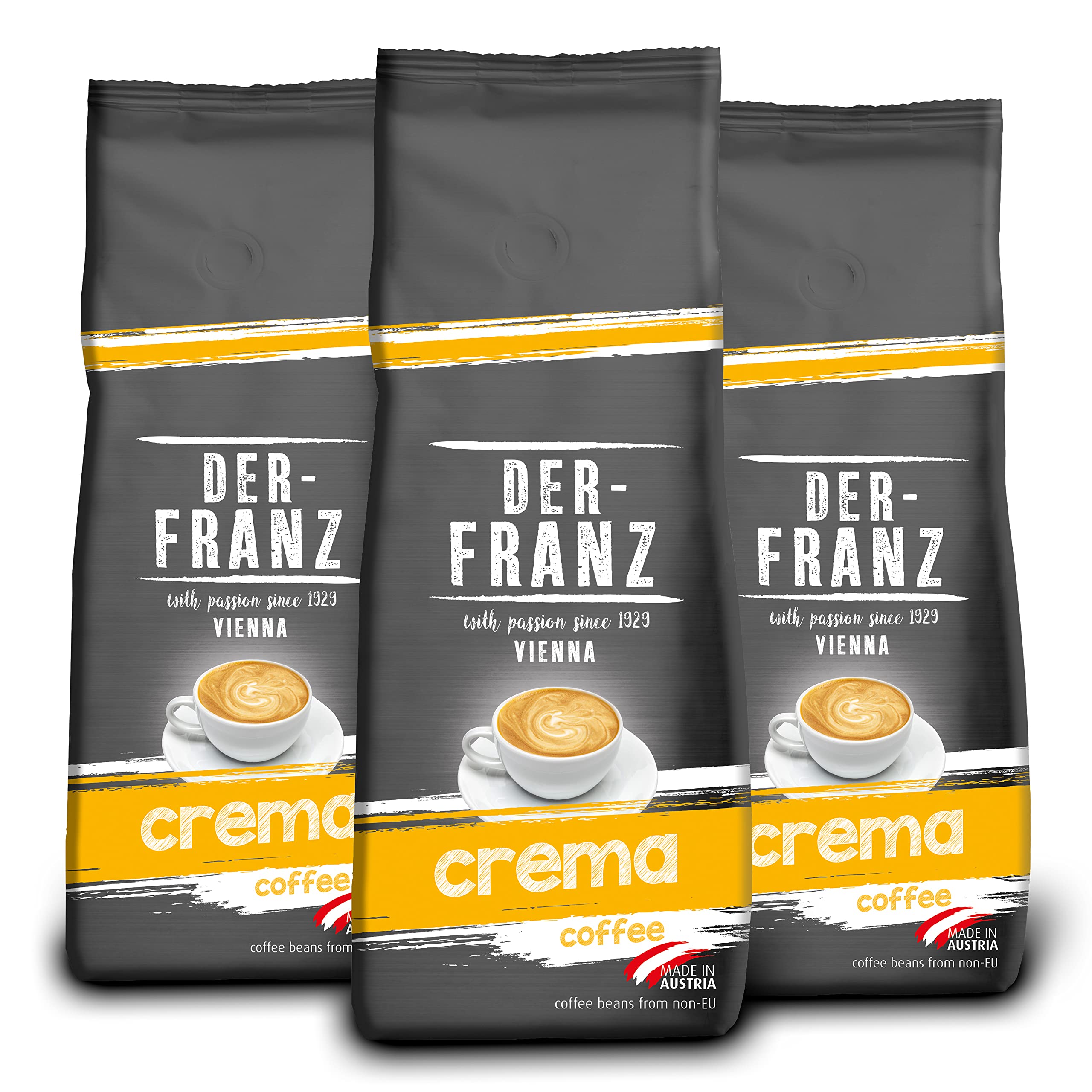 Der-Franz Crema Coffee, Whole Bean, 3 x 500 g