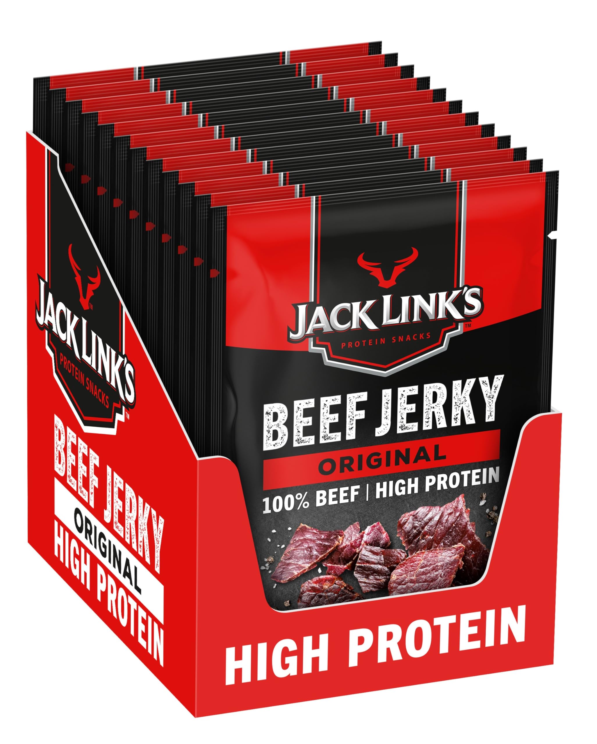 Jack Link's Beef Jerky Original - Box of 12 x 60g - High Protein Dried Meat Snack
