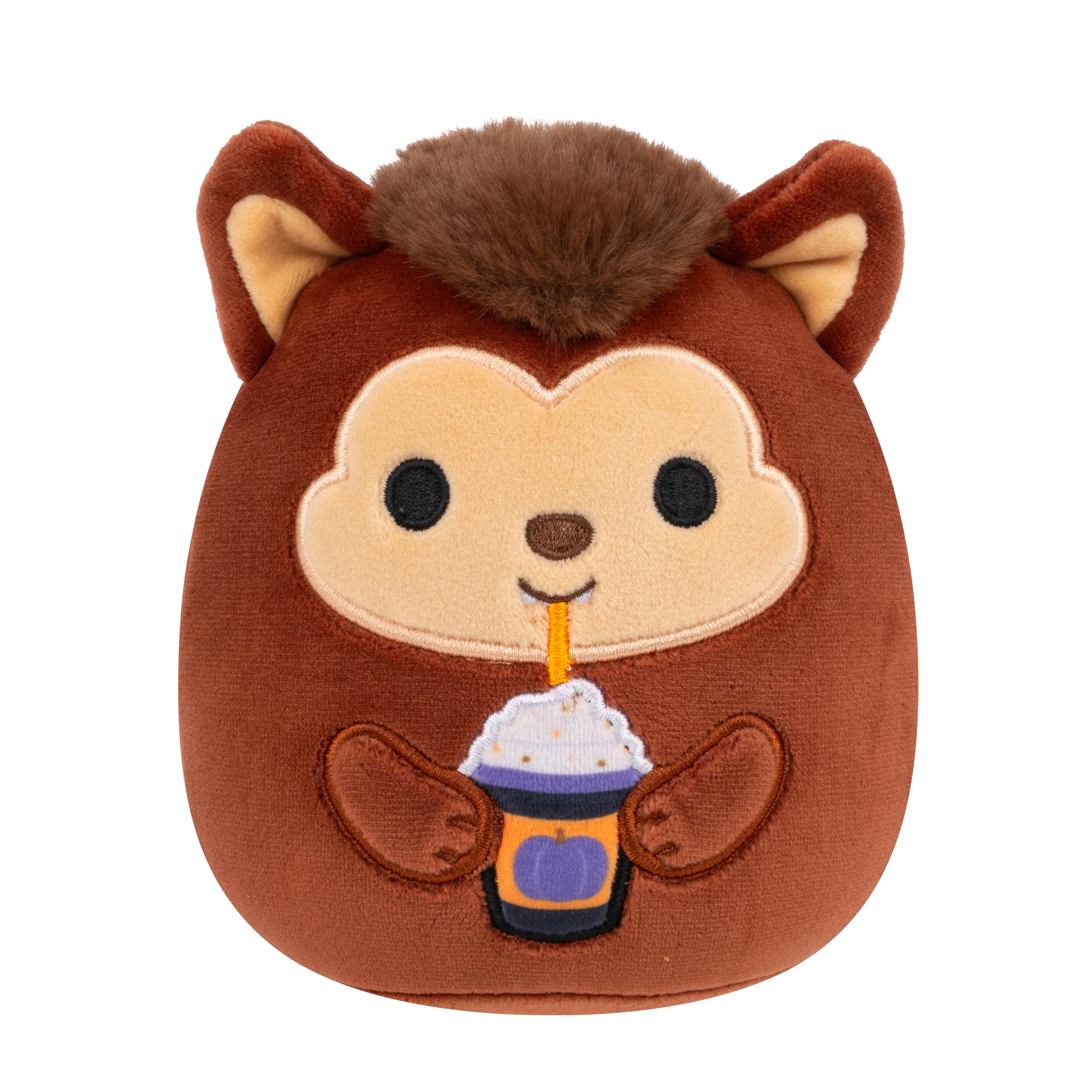 Squishmallows 7.5-Inch Wade the Brown Werewolf Holding Frappe Halloween Plush Toy