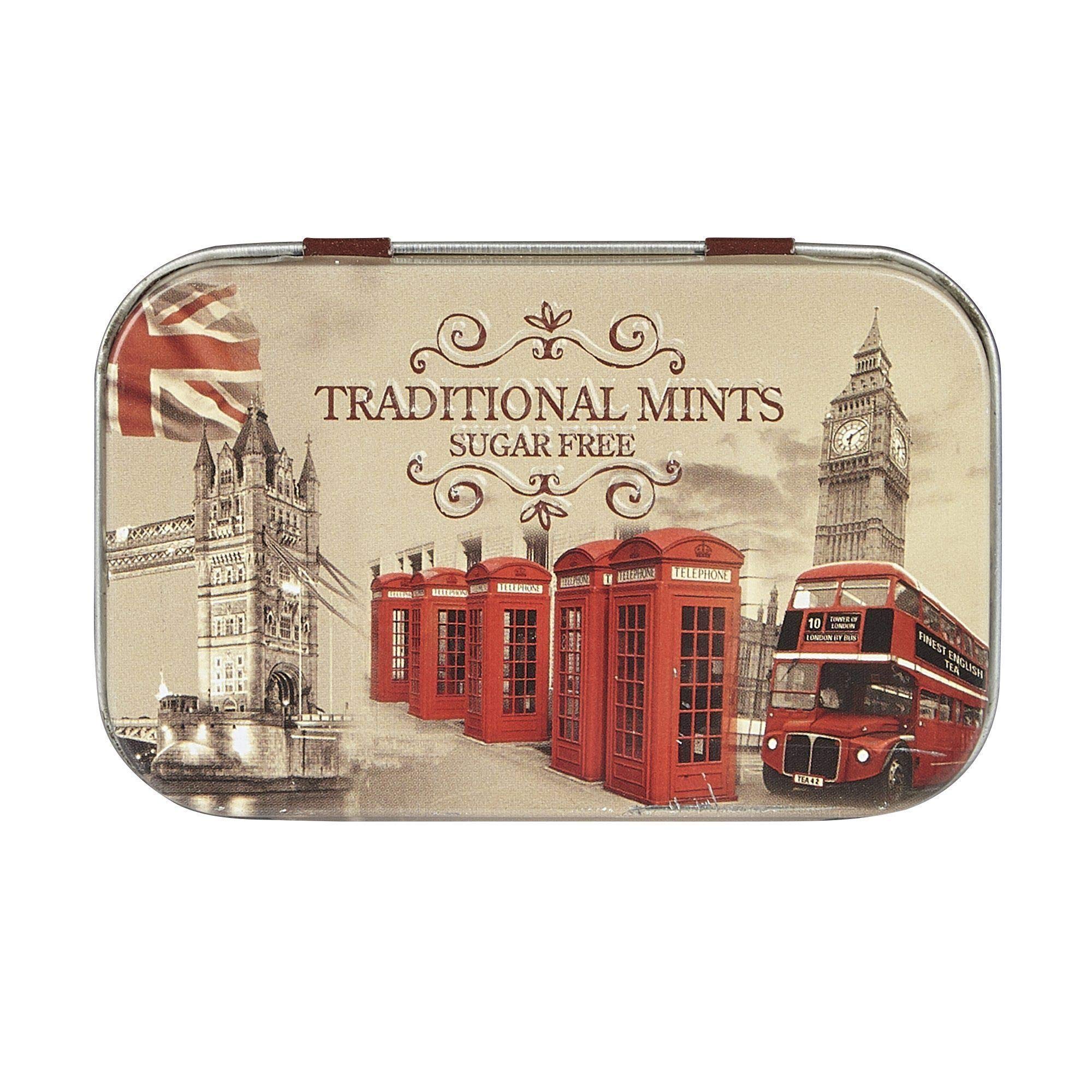 New English Teas Vintage London Sugar-Free Peppermint Mints - 35g Collectible Tin