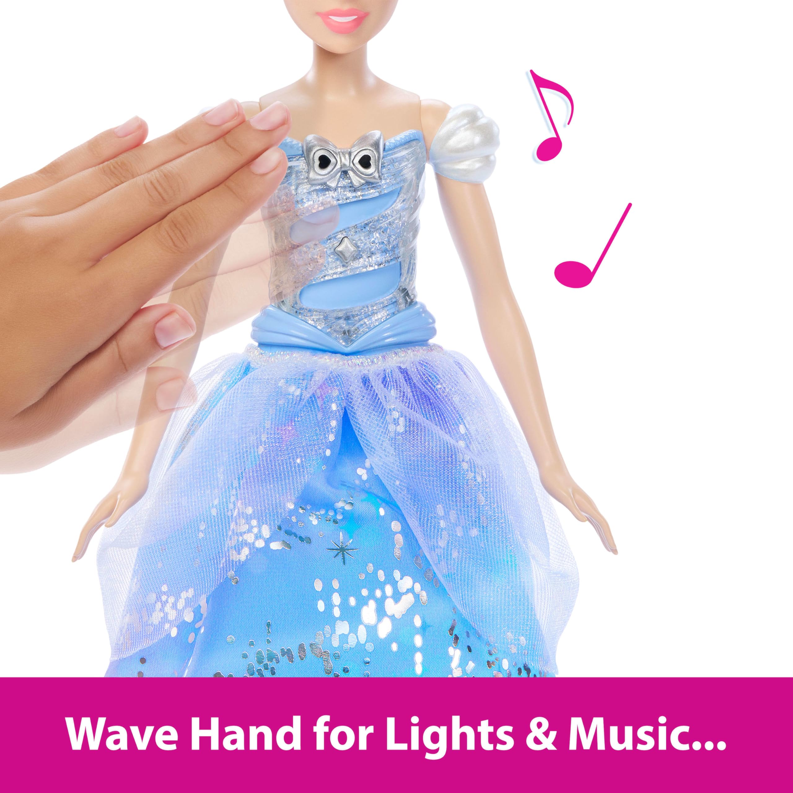 Mattel Disney Princess Cinderella Light-Up Dress Fashion Doll with Sounds & Wand - Blue 6