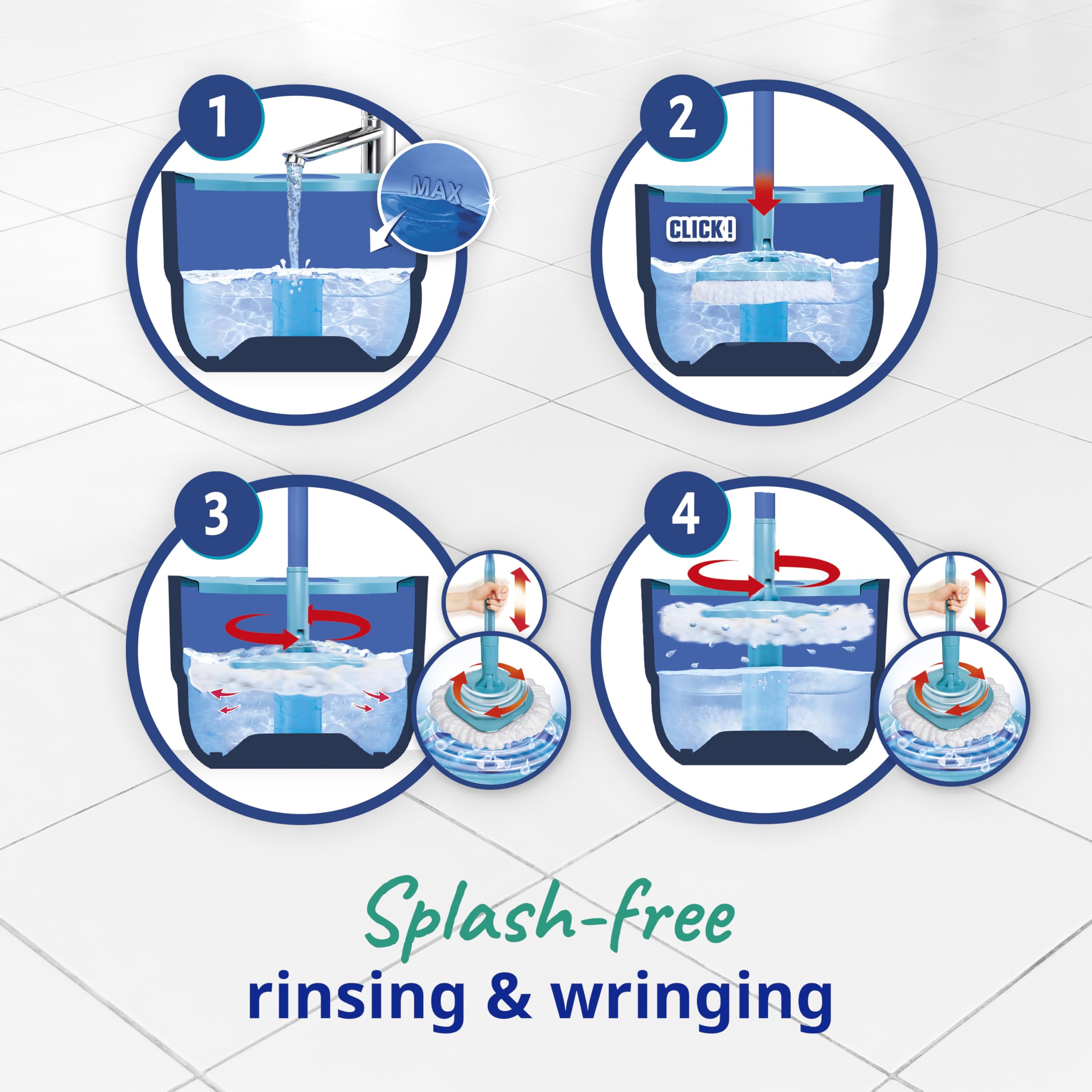 Spontex Full Action Corner System Spin Mop and Bucket Set | 360° Wringing | Microfibre Head | Cleans Laminate, Wood & Tile 3