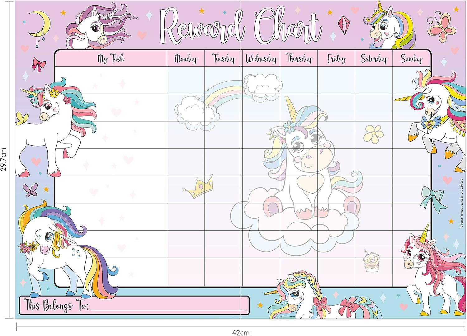 Magical Unicorns Reusable Reward Chart - 56 Sparkly Foil Stickers for Kids 3+