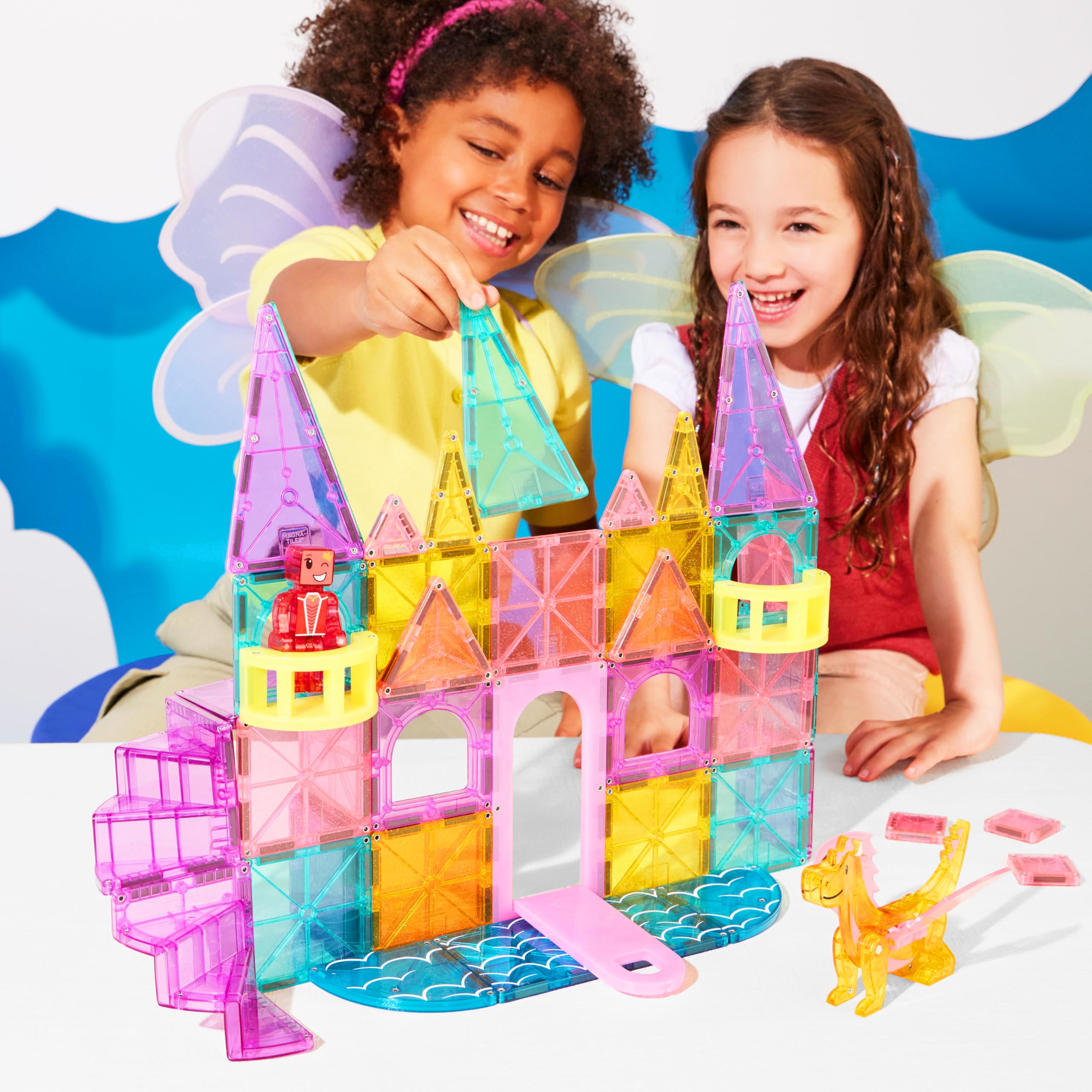Magna-Tiles Castle DLX 48-Piece Magnetic Construction Set - Drawbridge, Dragon Figure & Spiral Staircase, Ages 3+ 6
